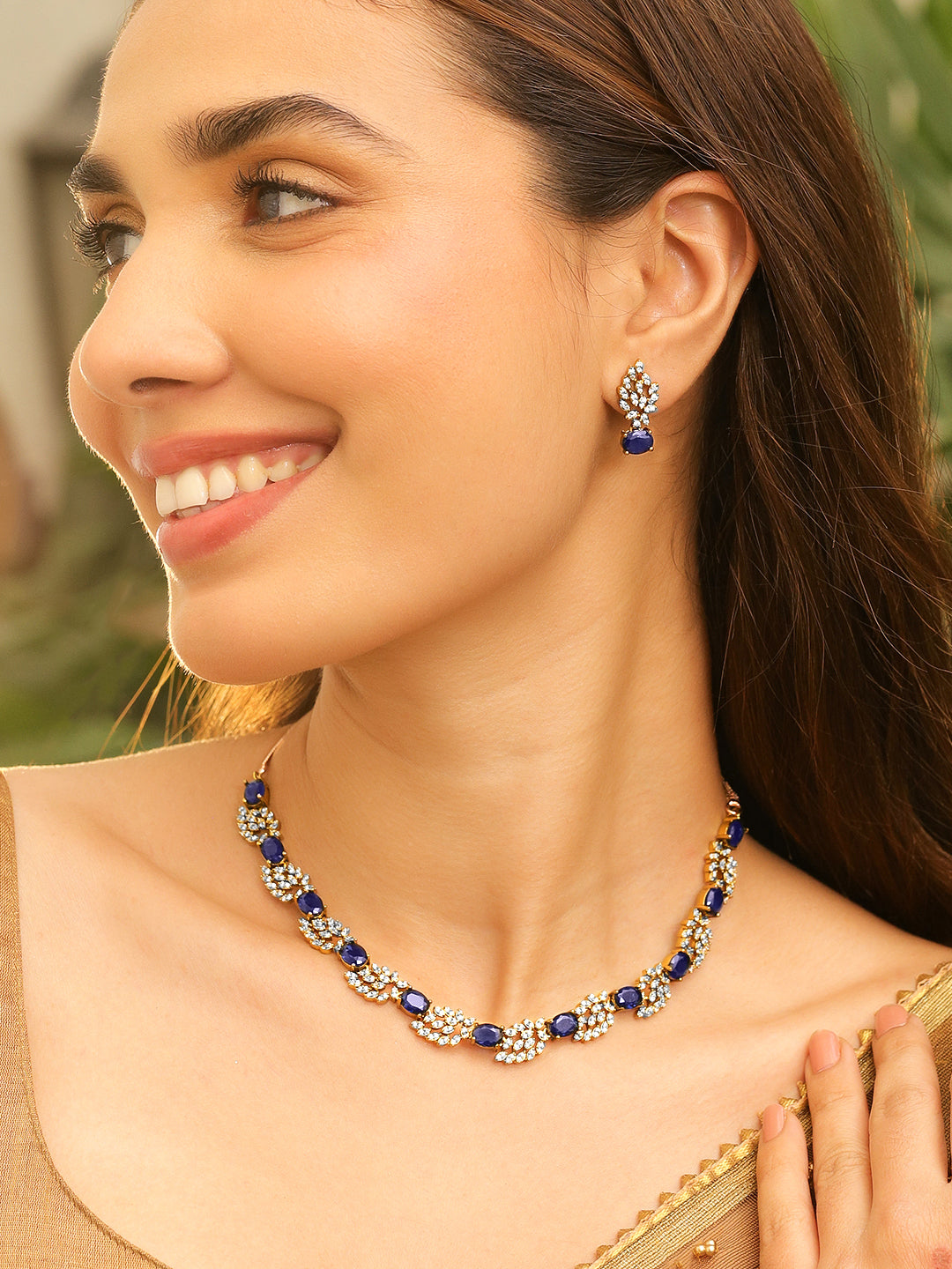American Diamond Zirconia Blue Necklace Set