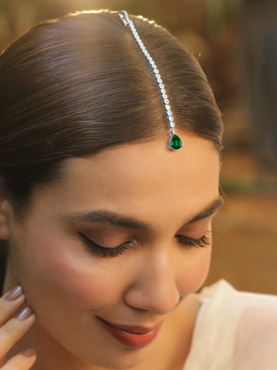 Wentra Gold-Plated American Diamond Studded Maang Tikka Head Jewellery