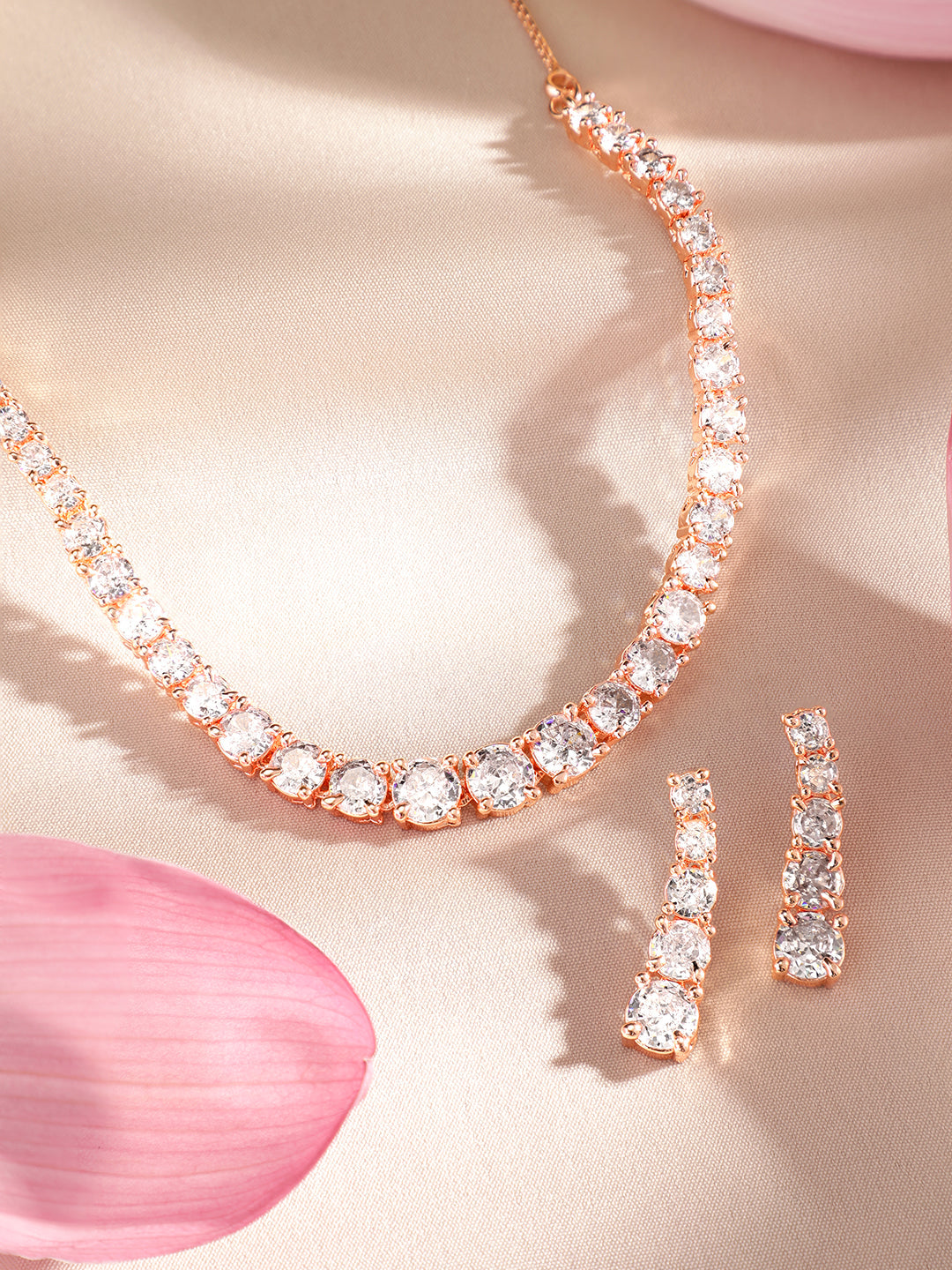 Wentra Rose Gold  Plated Handcrafted Zircon Stone Necklace Set