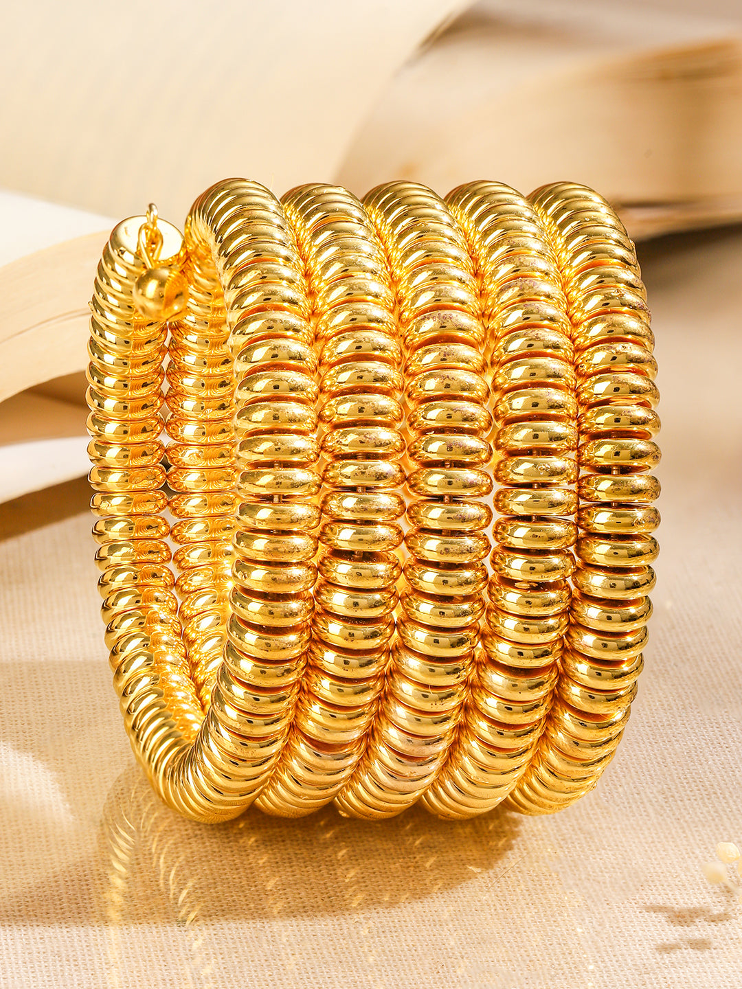 Glossy Golden Beaded Coiled Bracelet
