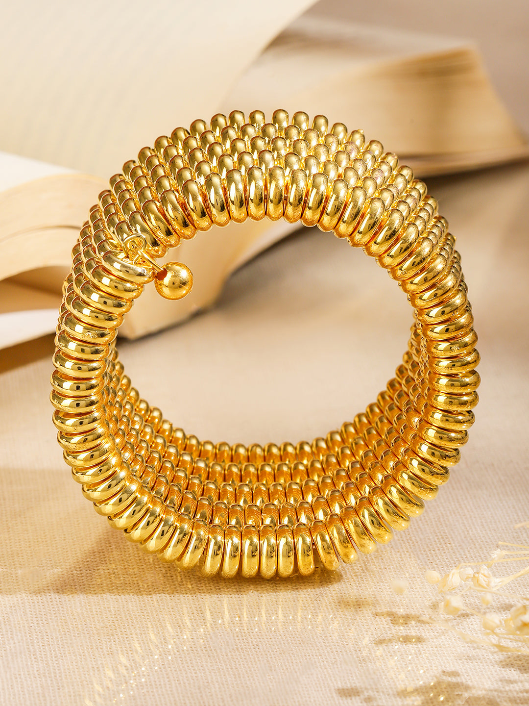 Glossy Golden Beaded Coiled Bracelet