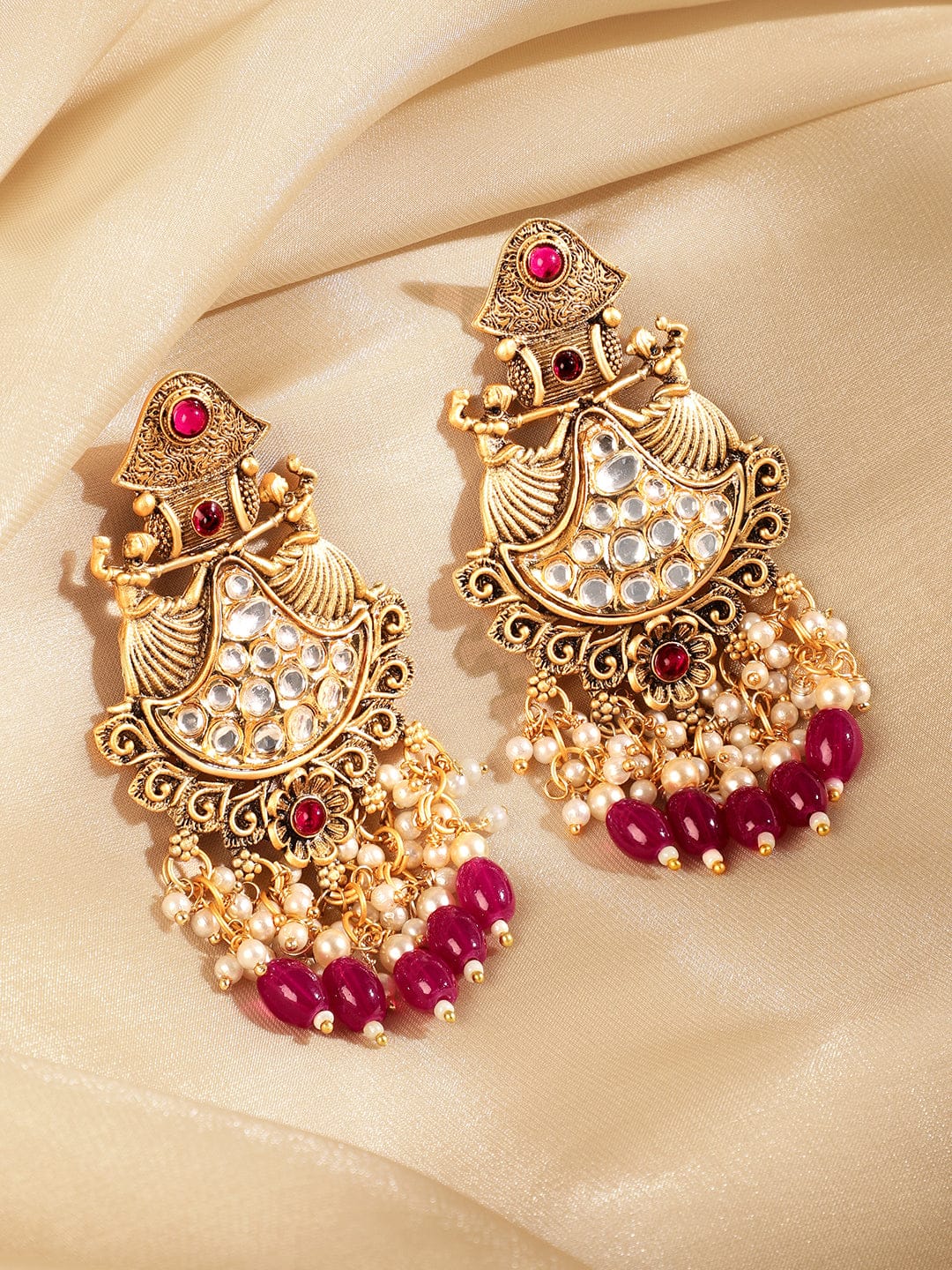 Red Aura Chandbali Earrings