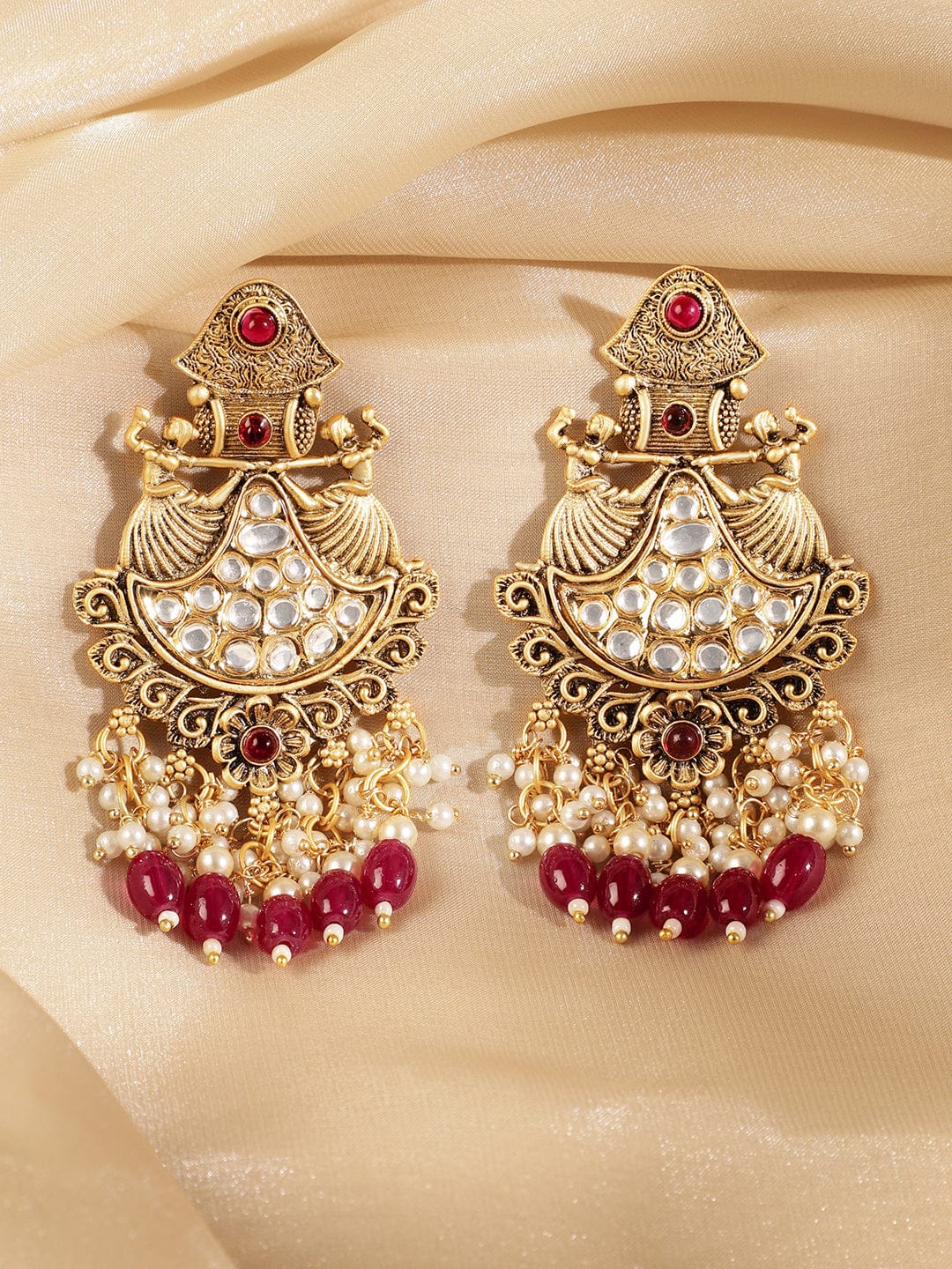 Red Aura Chandbali Earrings