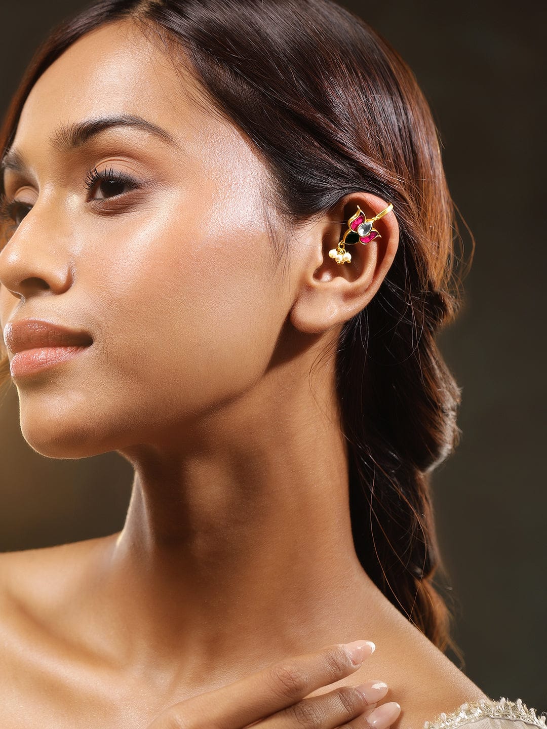 Regal Bloom Lotus Pearl Ear Cuffs