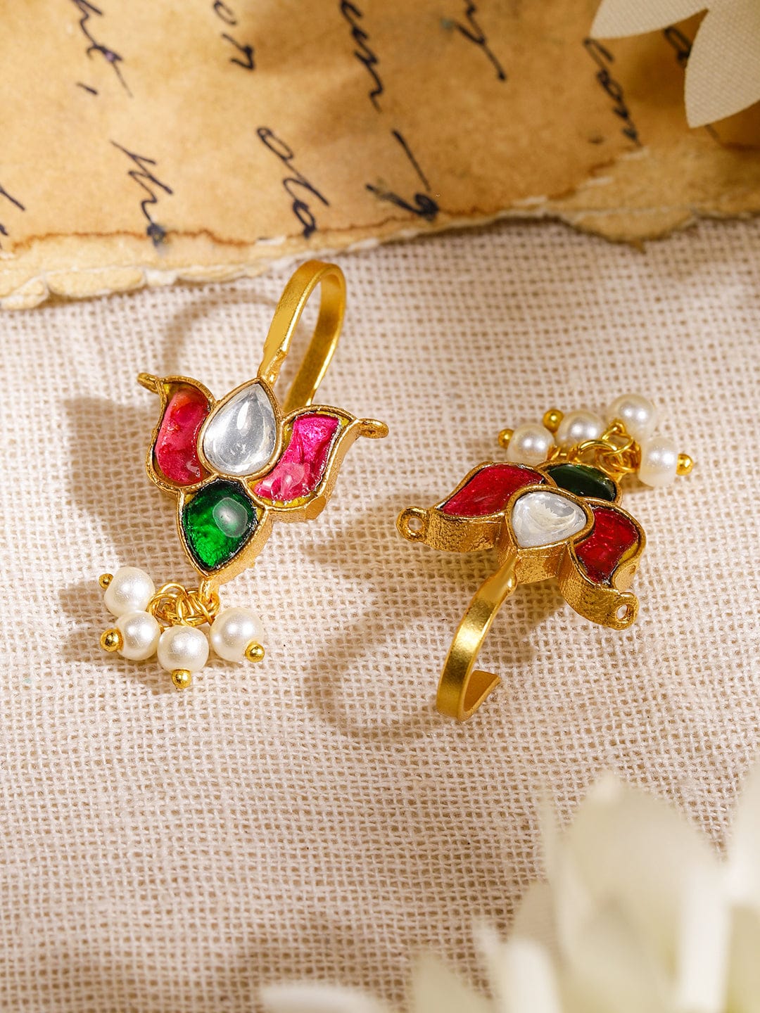 Regal Bloom Lotus Pearl Ear Cuffs