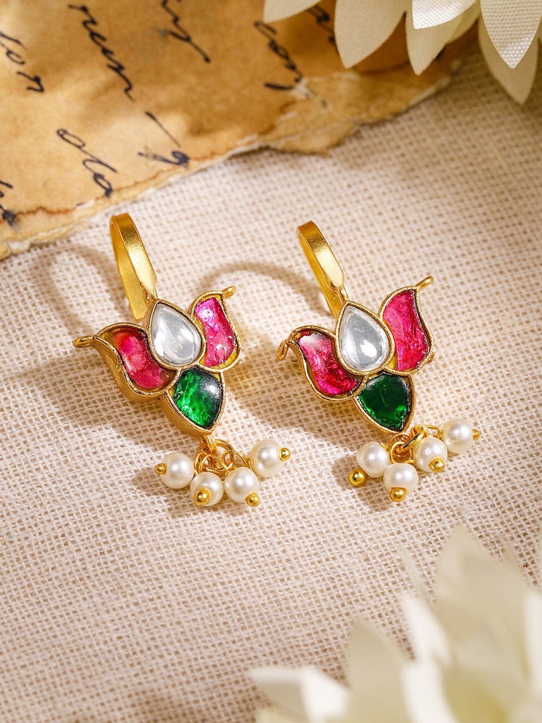 Regal Bloom Lotus Pearl Ear Cuffs