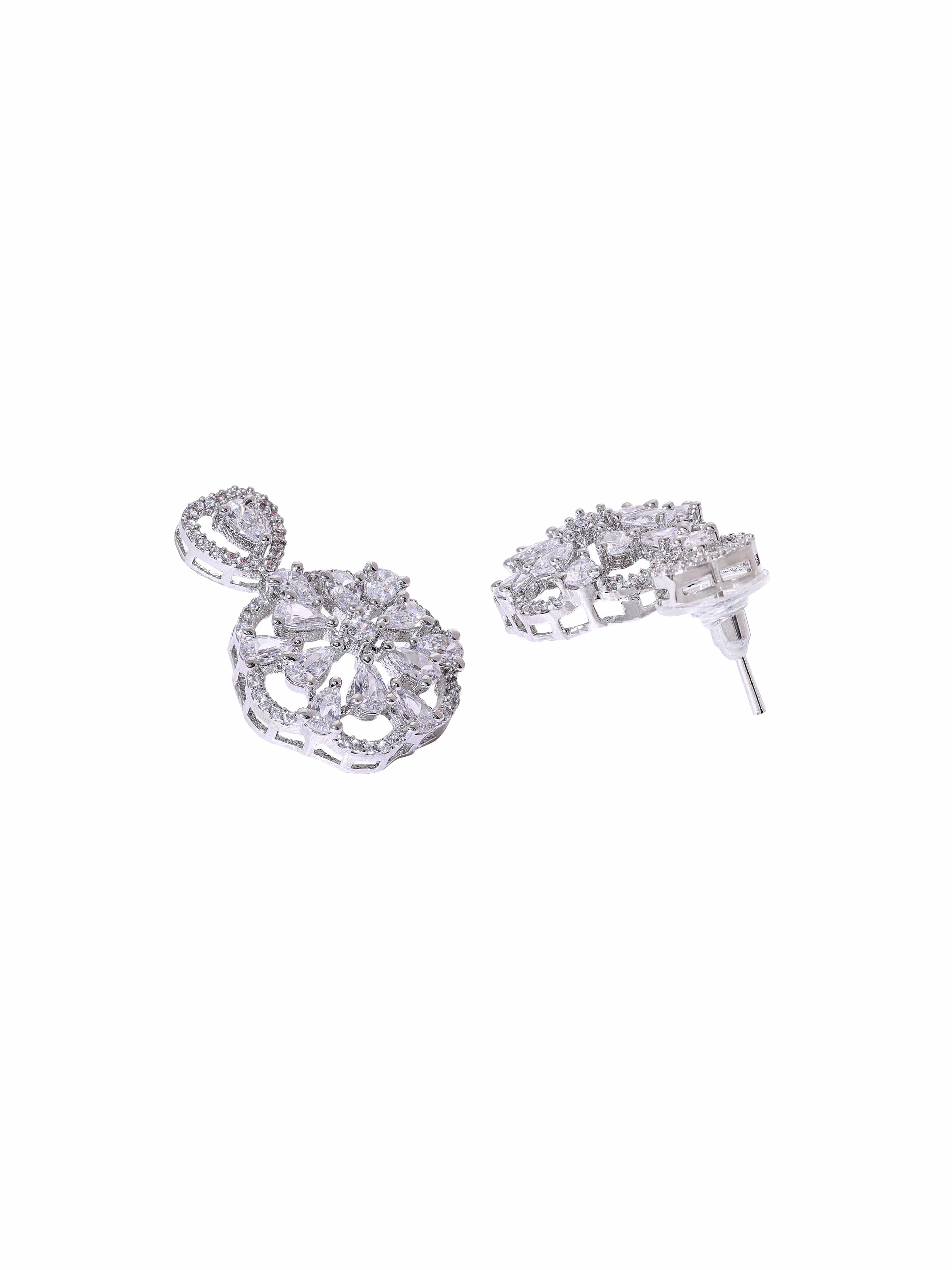American Diamond Zirconia Floral Pendant Necklace  Set