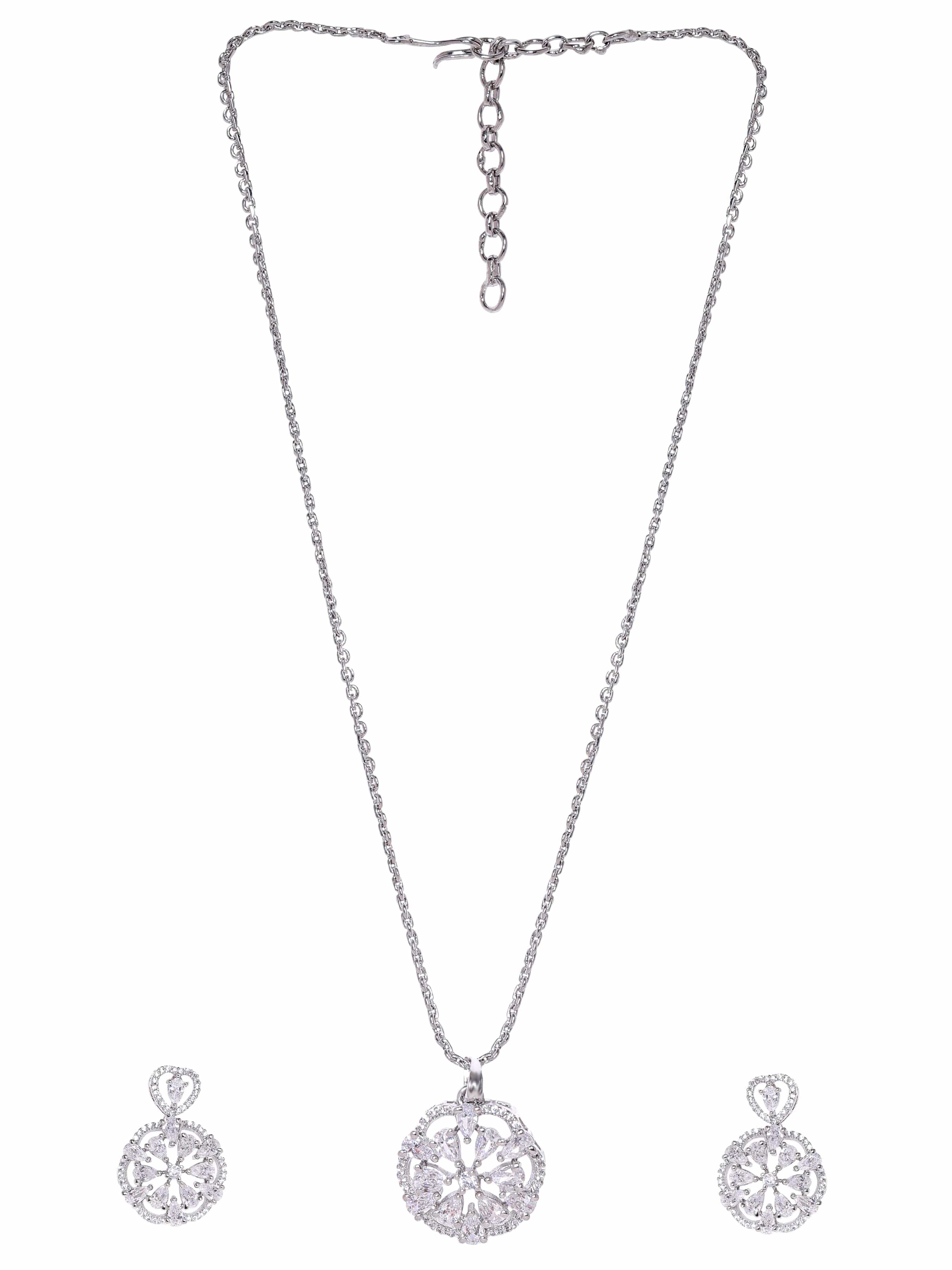 American Diamond Zirconia Floral Pendant Necklace  Set