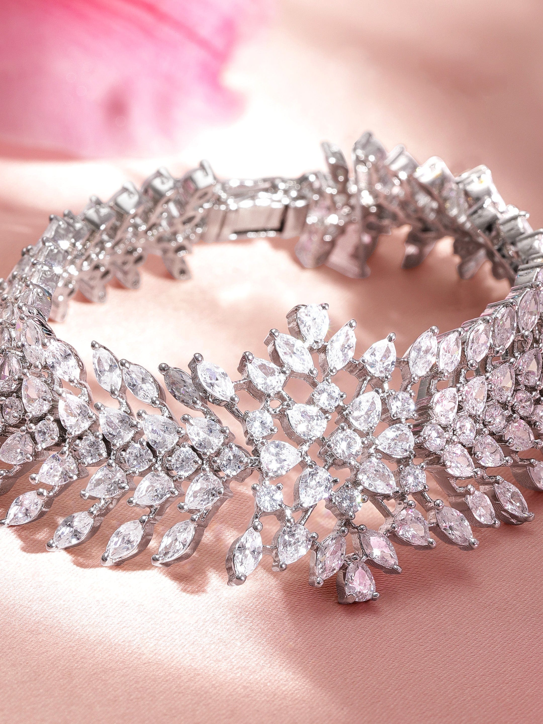 Wentra Rhodium Plated Marquise and Pear Crystal Cubic Zirconia Luxury bracelet