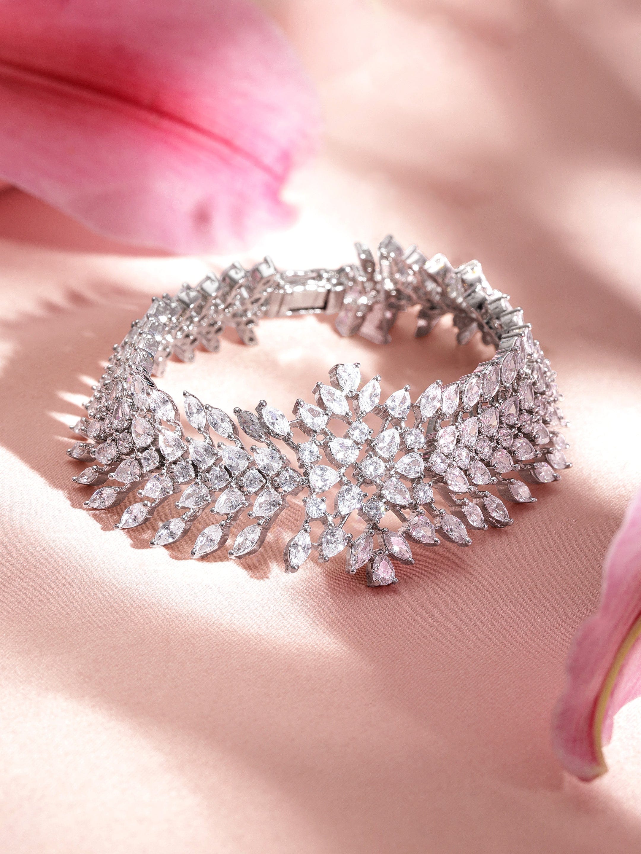 Wentra Rhodium Plated Marquise and Pear Crystal Cubic Zirconia Luxury bracelet