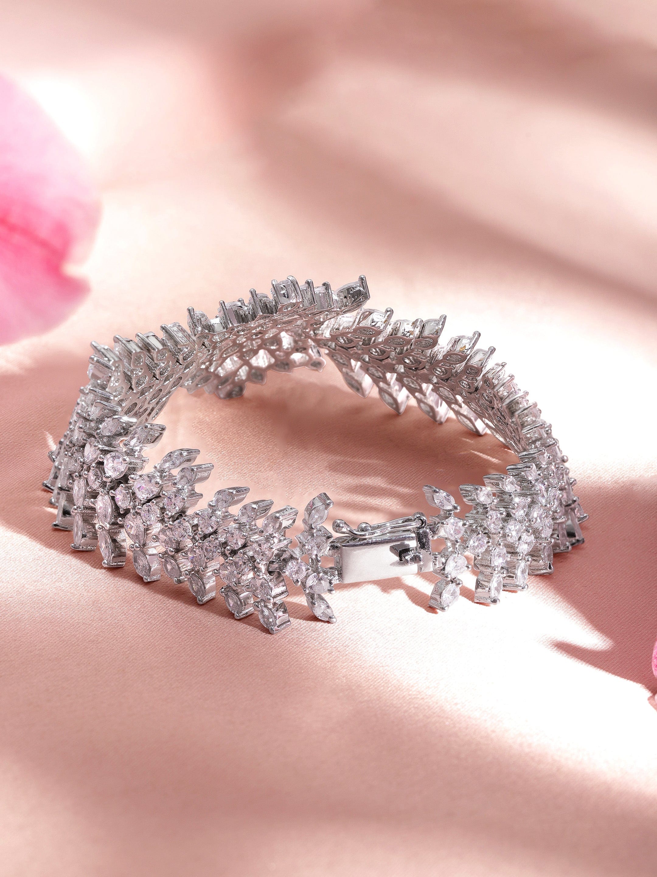 Wentra Rhodium Plated Marquise and Pear Crystal Cubic Zirconia Luxury bracelet
