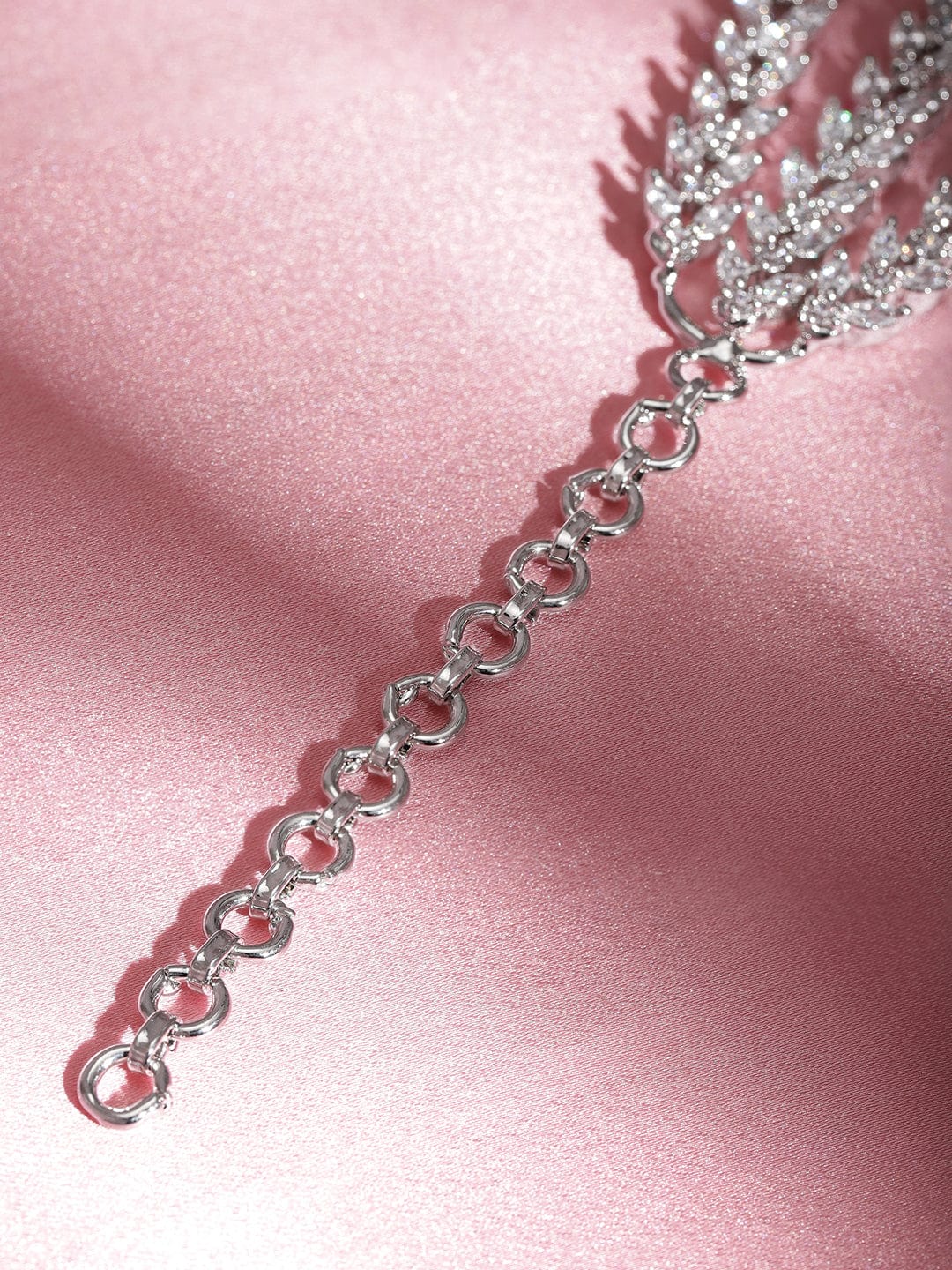Wentra Rhodium Plated Pave Cubic Zirconia Stone Studded Triple Layer Premium Chain Bracelet