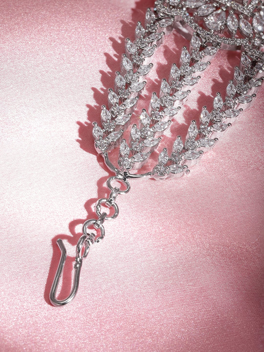 Wentra Rhodium Plated Pave Cubic Zirconia Stone Studded Triple Layer Premium Chain Bracelet