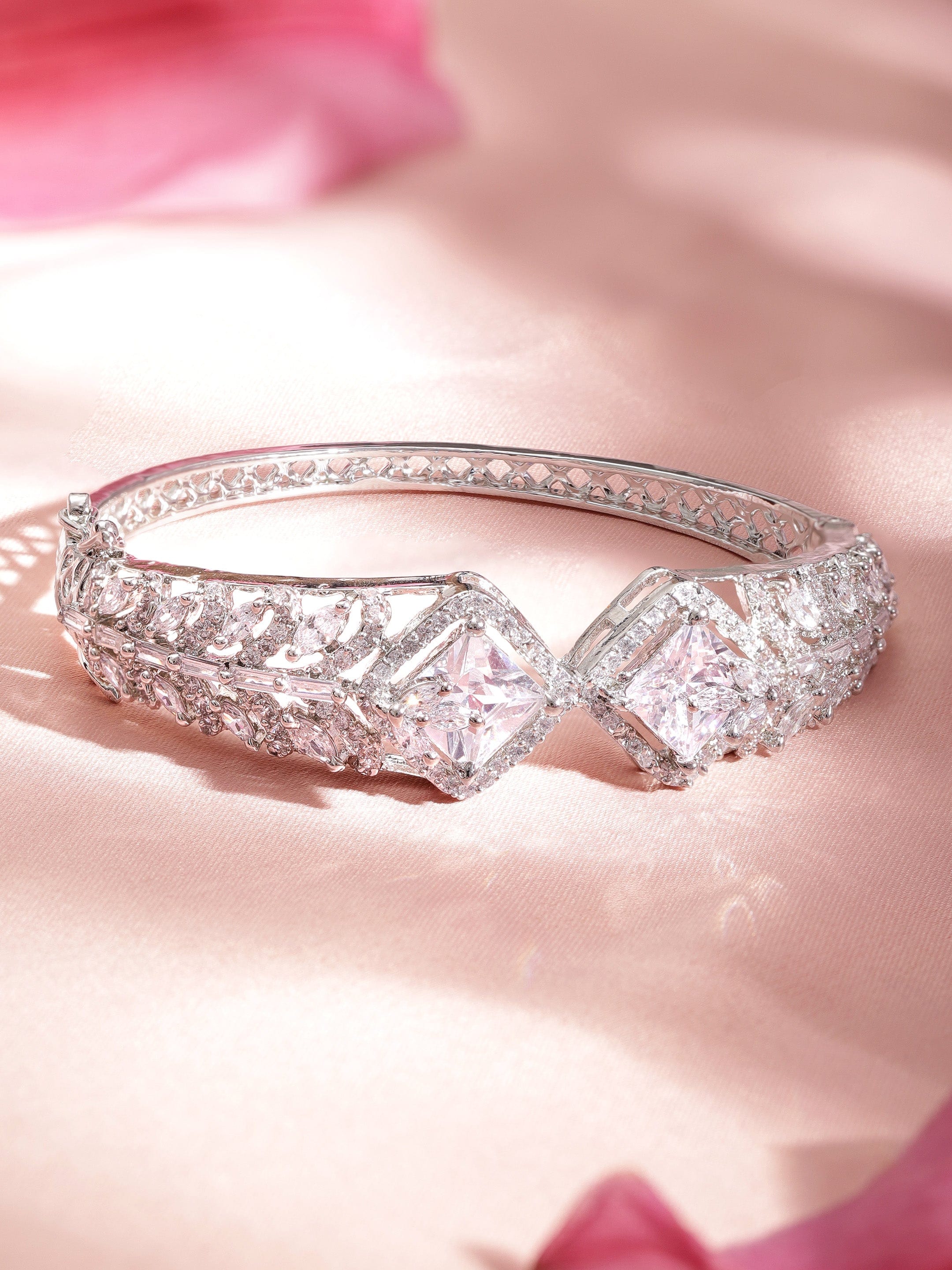 Wentra Rhodium plated Zirconia Studded Contemporary Bracelet