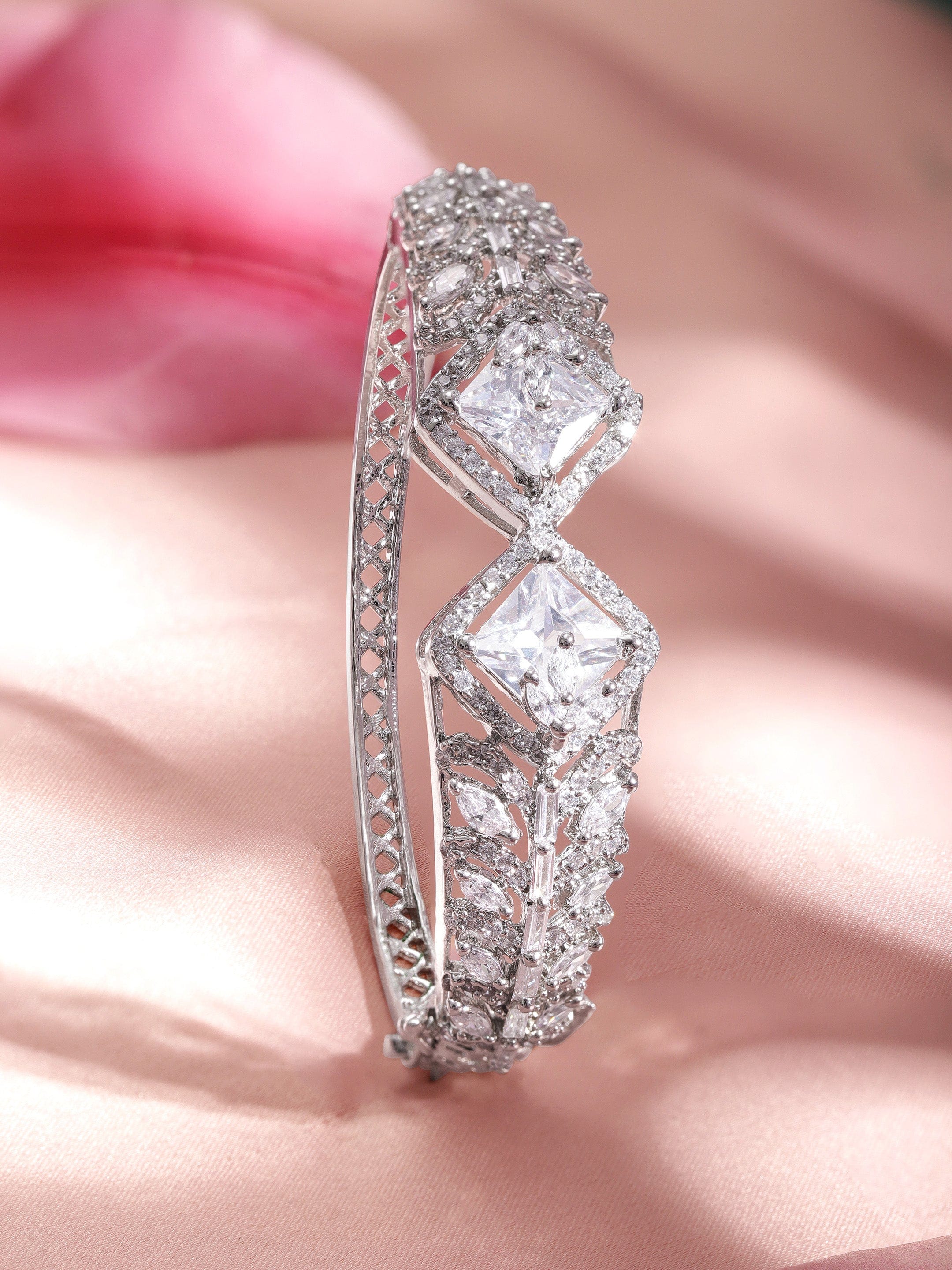 Wentra Rhodium plated Zirconia Studded Contemporary Bracelet