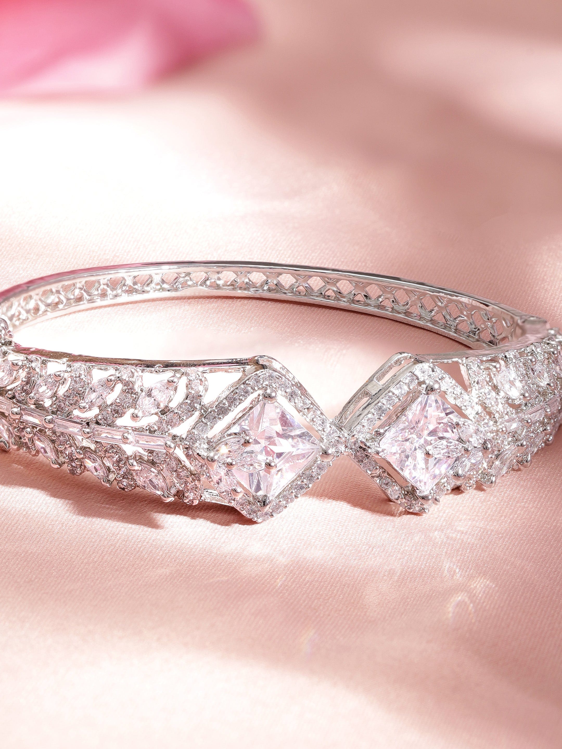 Wentra Rhodium plated Zirconia Studded Contemporary Bracelet