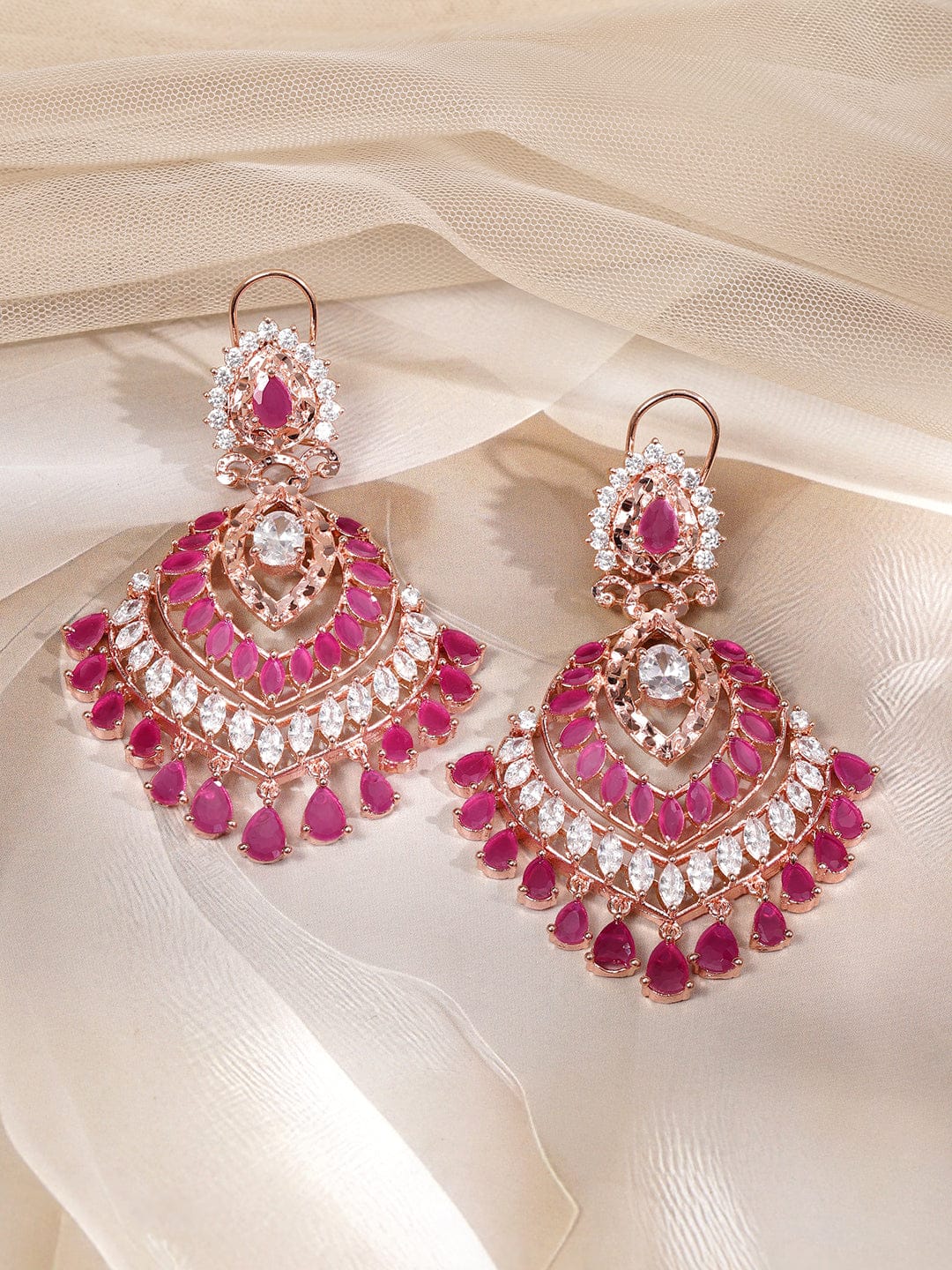 Rosé Radiance American Diamond Zirconia Dangle Earrings
