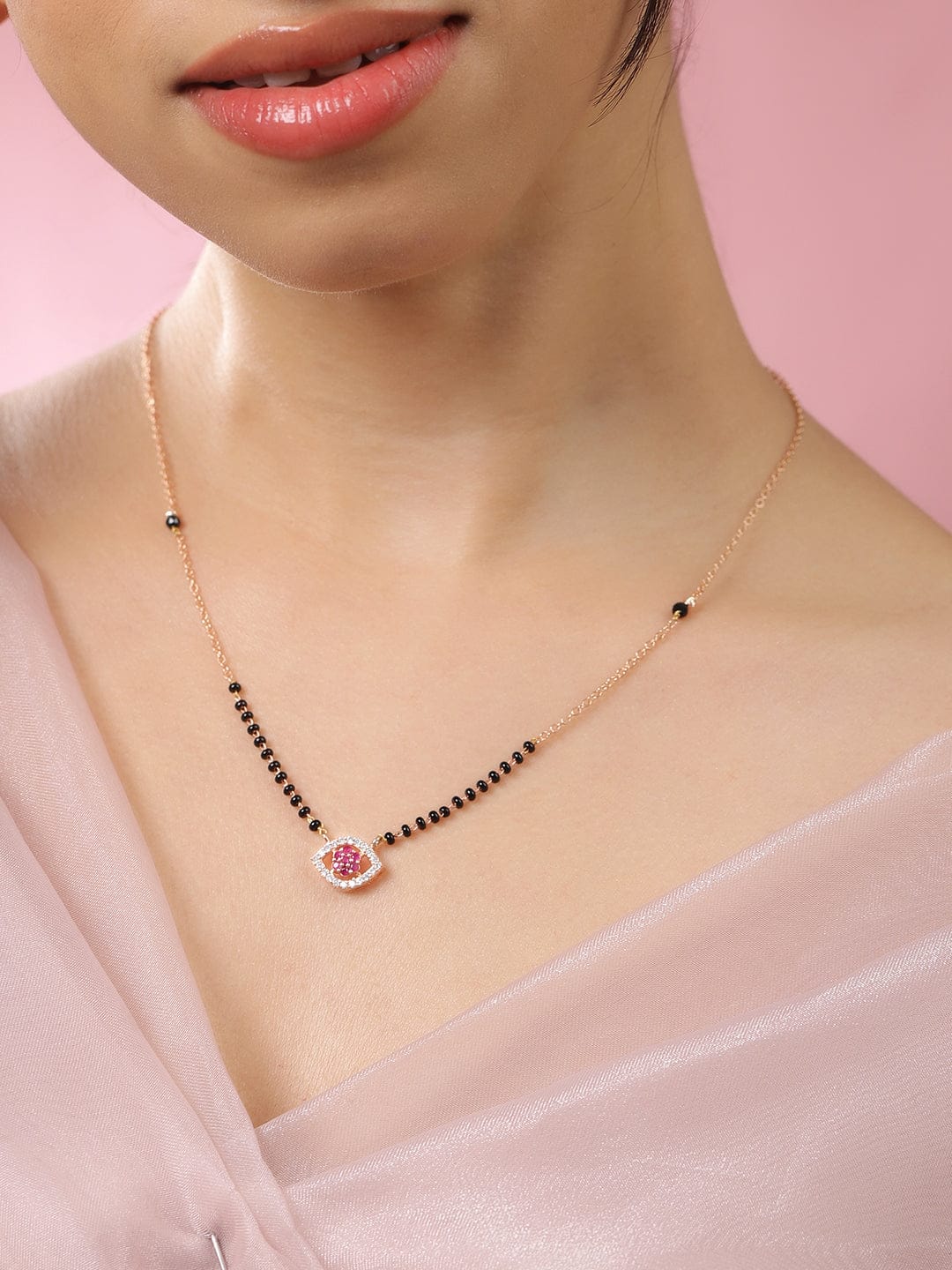 Pink Evil Eye American Diamond Zirconia Mangalsutra