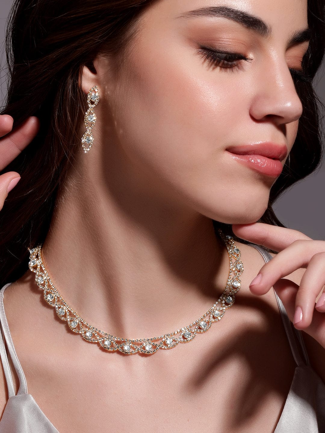 Twisted Wine Patter American Diamond Zirconia Necklace Set