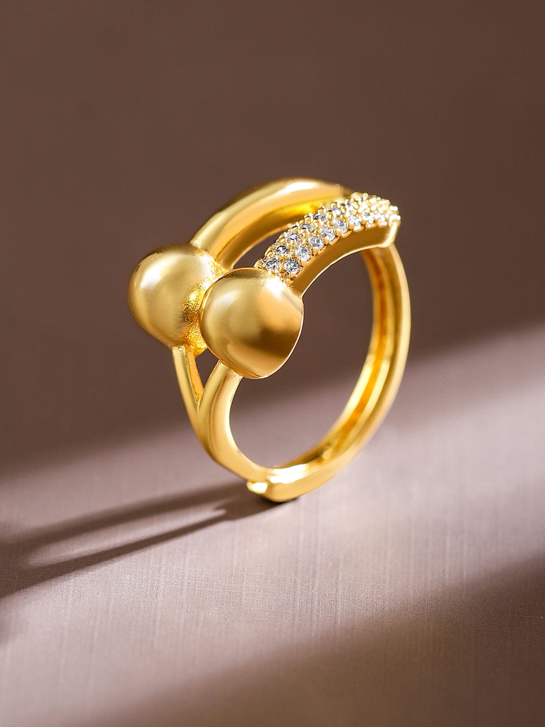 Sleek Gold American Diamond Zirconia Ring