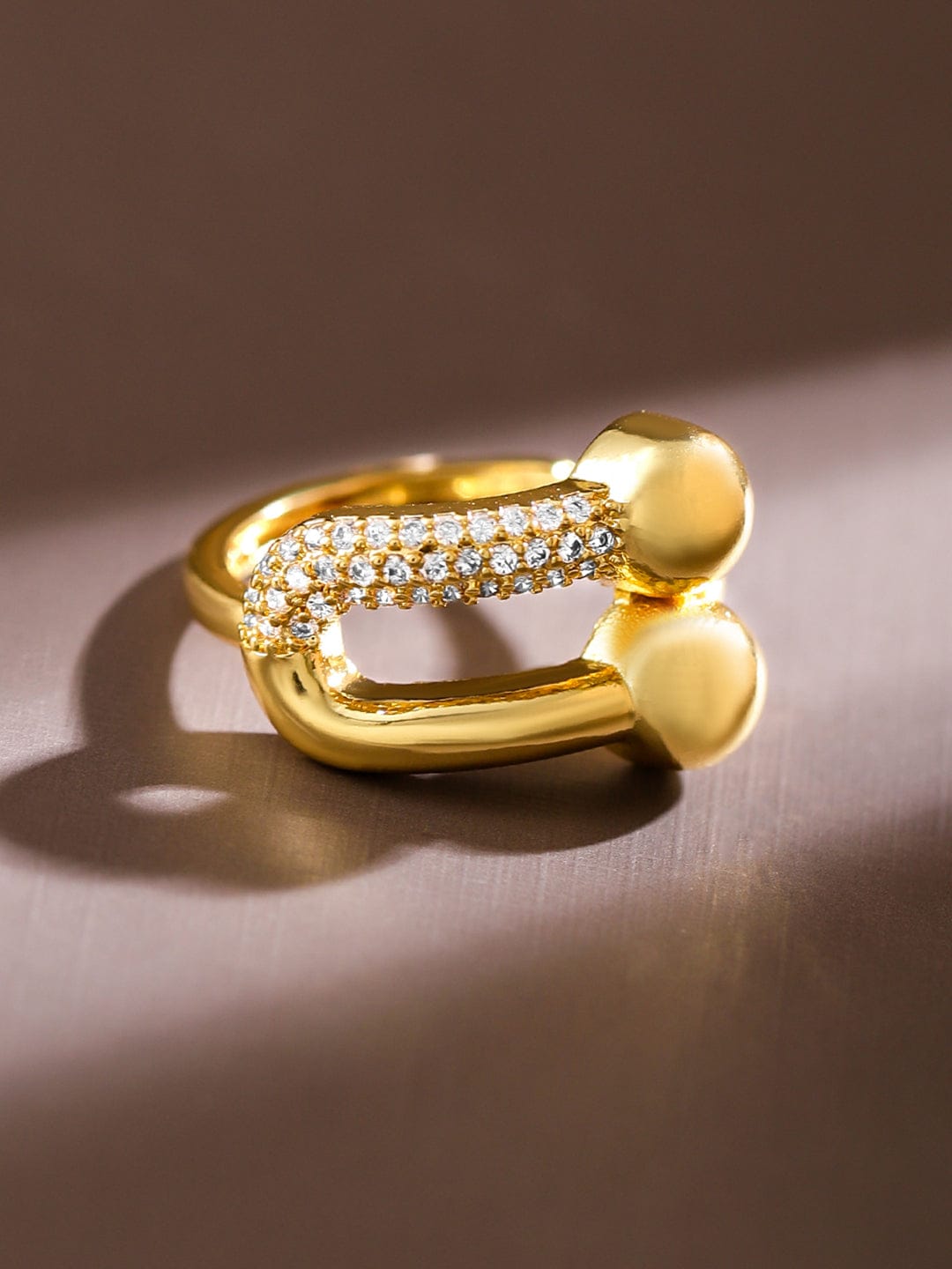 Sleek Gold American Diamond Zirconia Ring