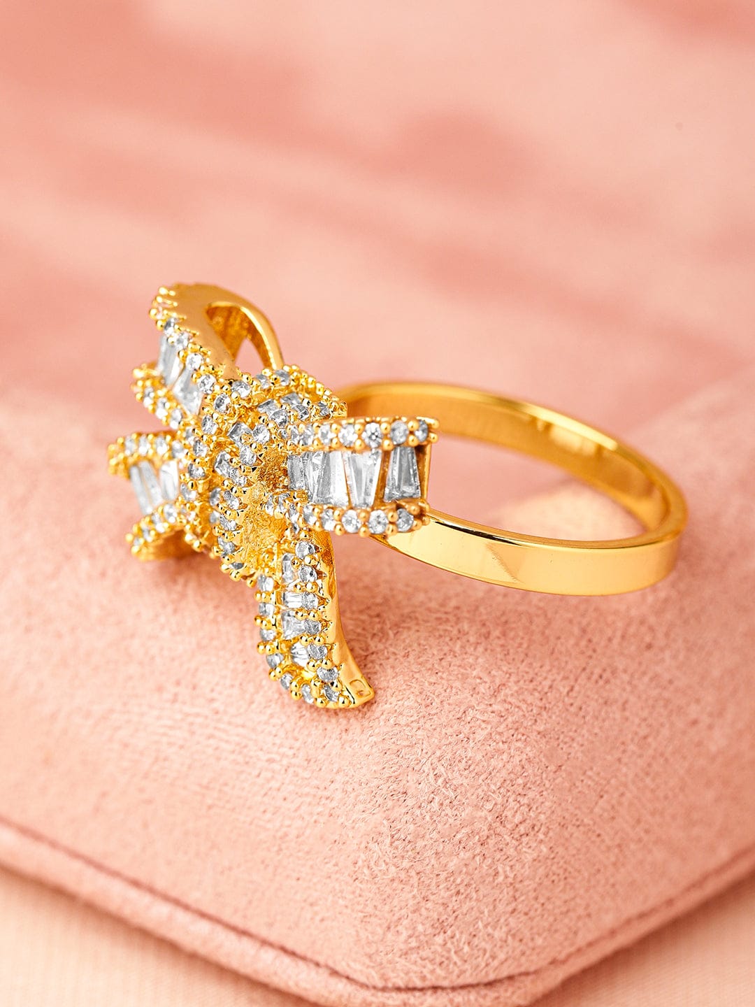 Baguette Studded Bow Ring