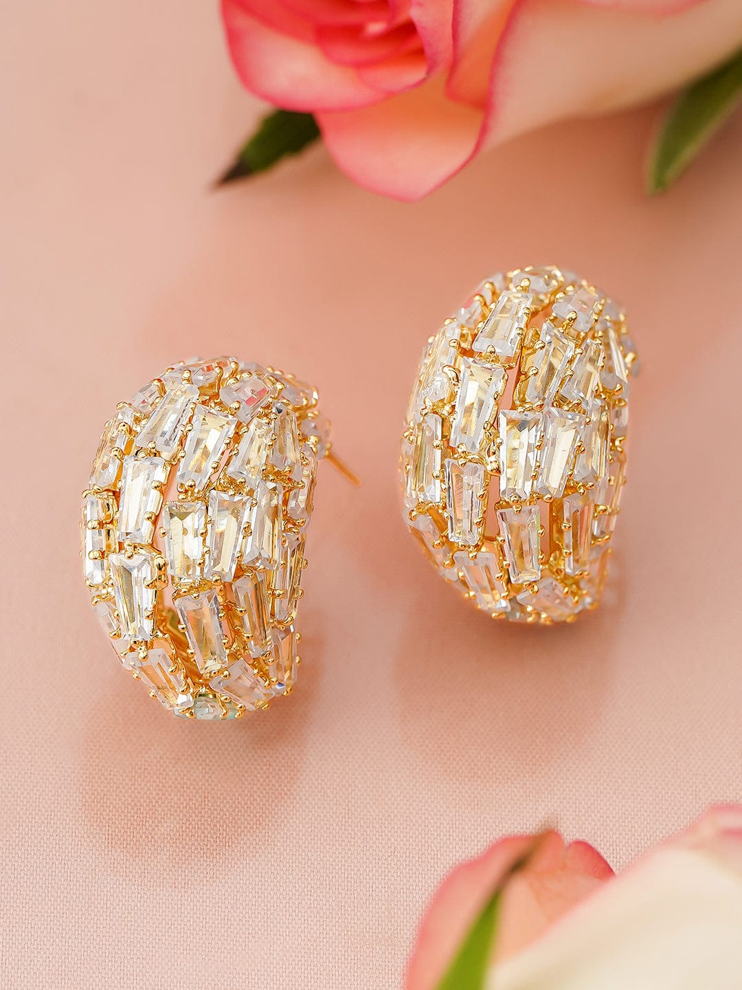 Gold Toned Crystal Huggie Earrings