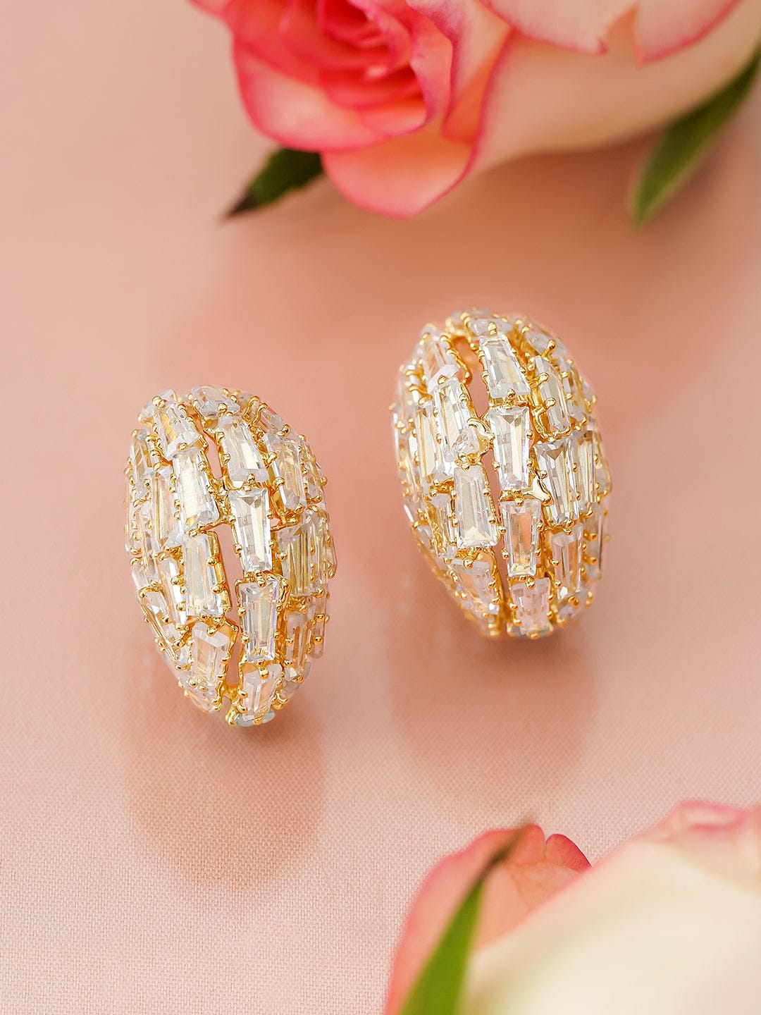 Gold Toned Crystal Huggie Earrings