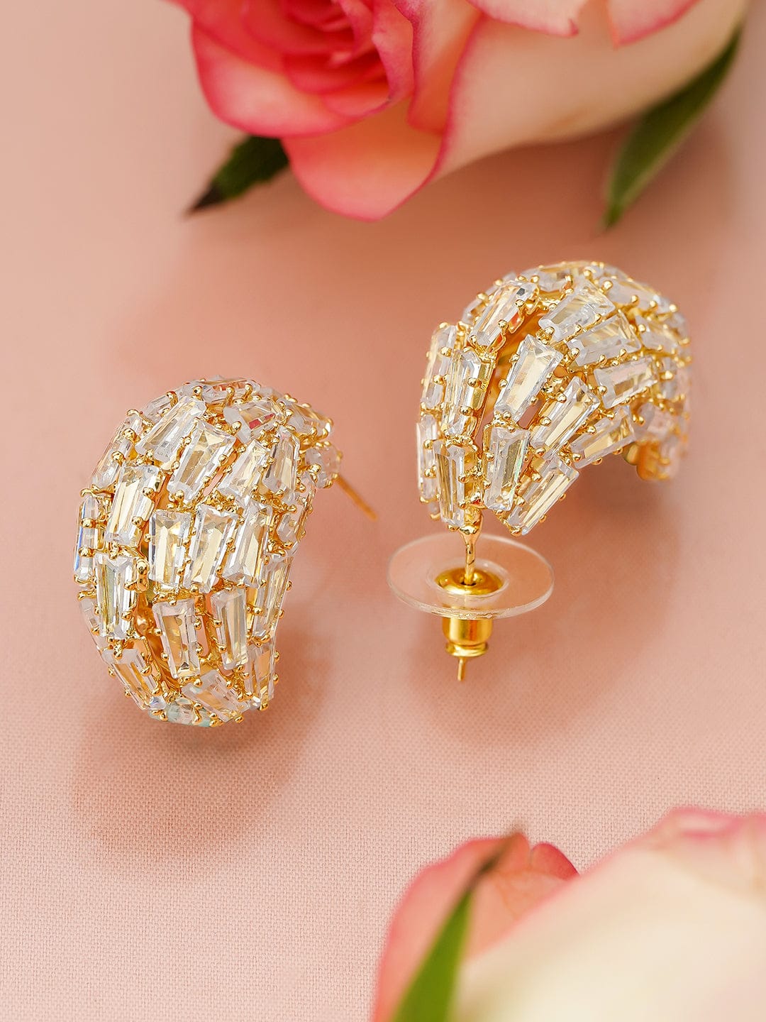 Gold Toned Crystal Huggie Earrings