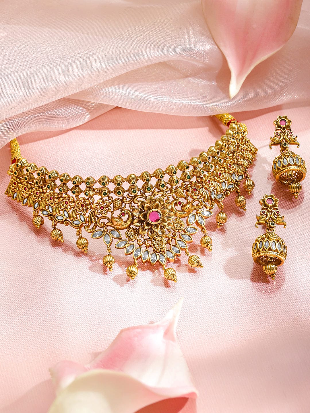 Radiant Diva Pink & Green Necklace Set