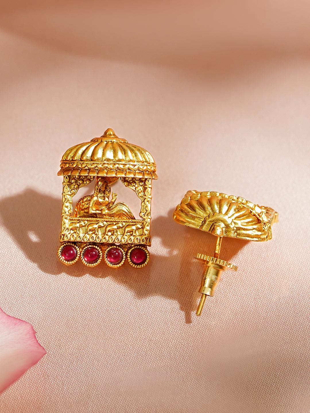 Pink Studded Gold Toned Temple Necklace