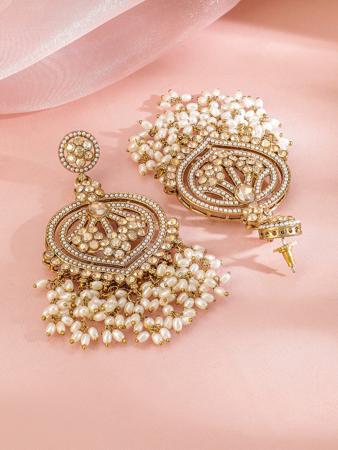 Champagne Bliss American Diamond Zirconia Pearl Danglers