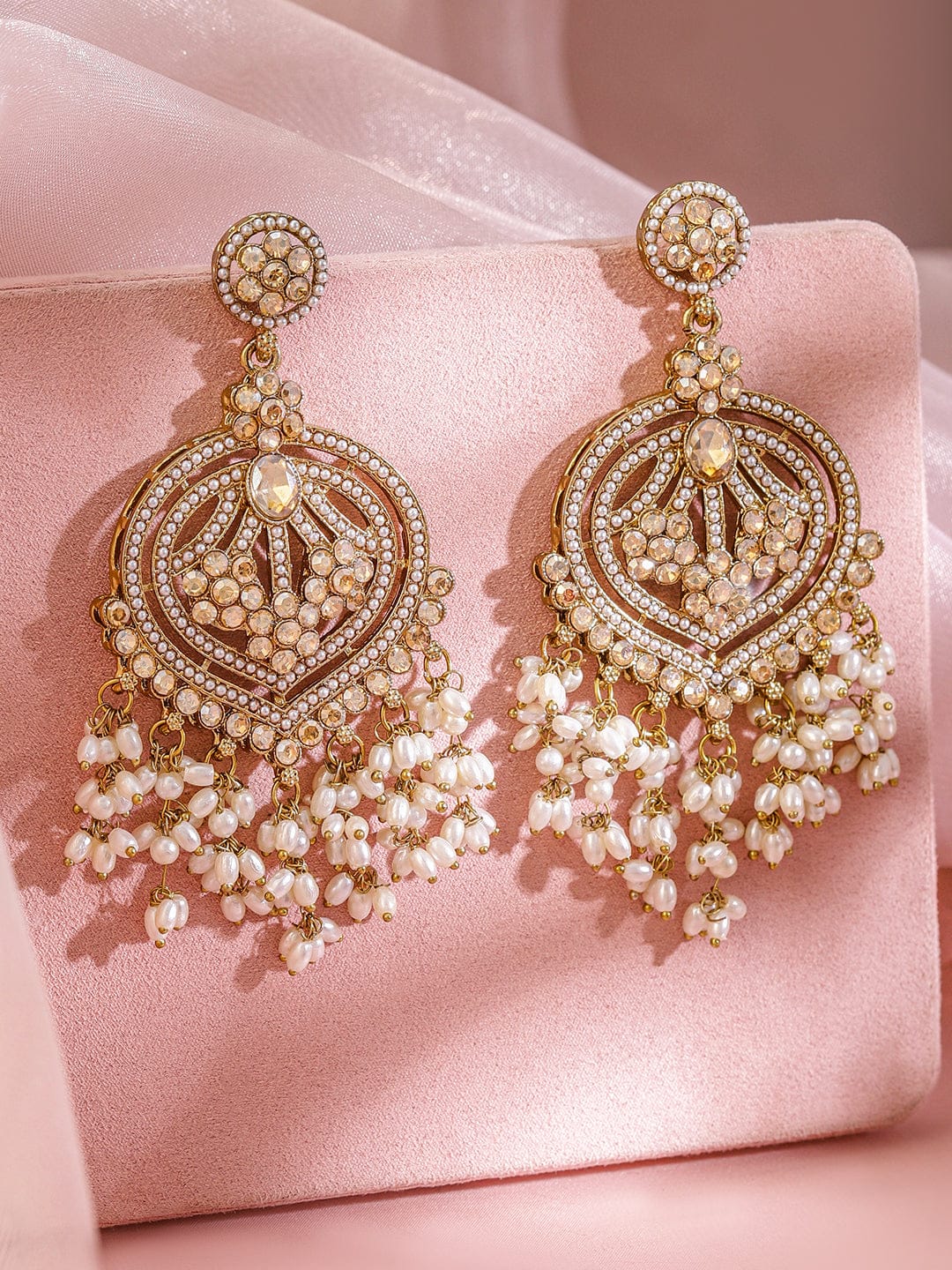 Champagne Bliss American Diamond Zirconia Pearl Danglers