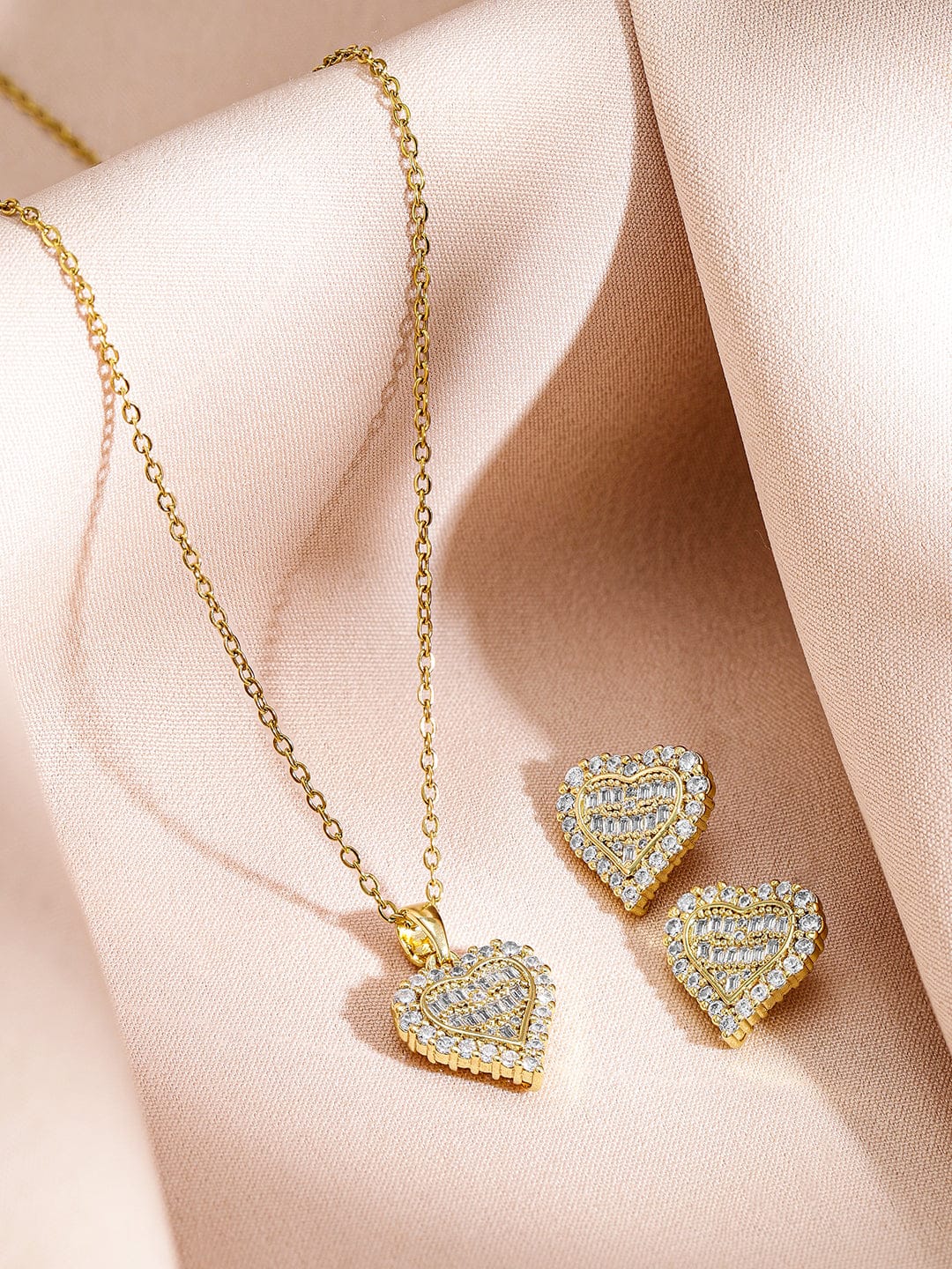 American Diamond Zirconia heart Pendant Necklace Set
