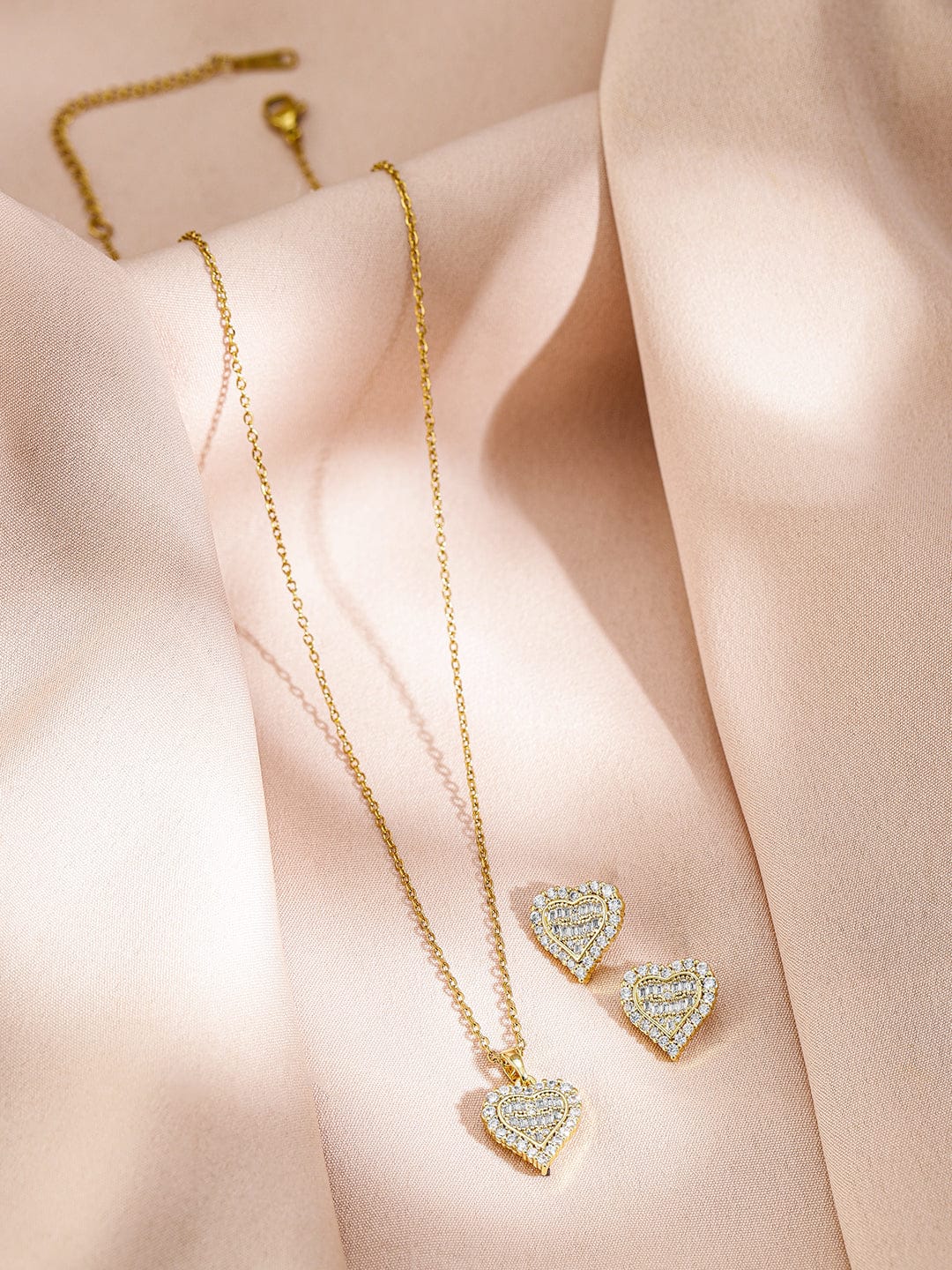 American Diamond Zirconia heart Pendant Necklace Set