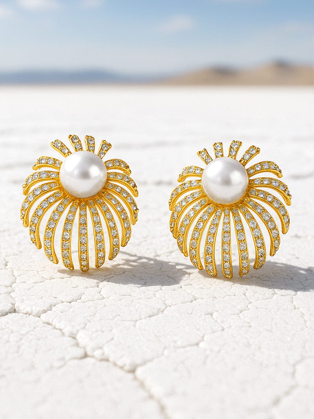 Radiant Starburst American Diamond Zirconia Pearl Studs