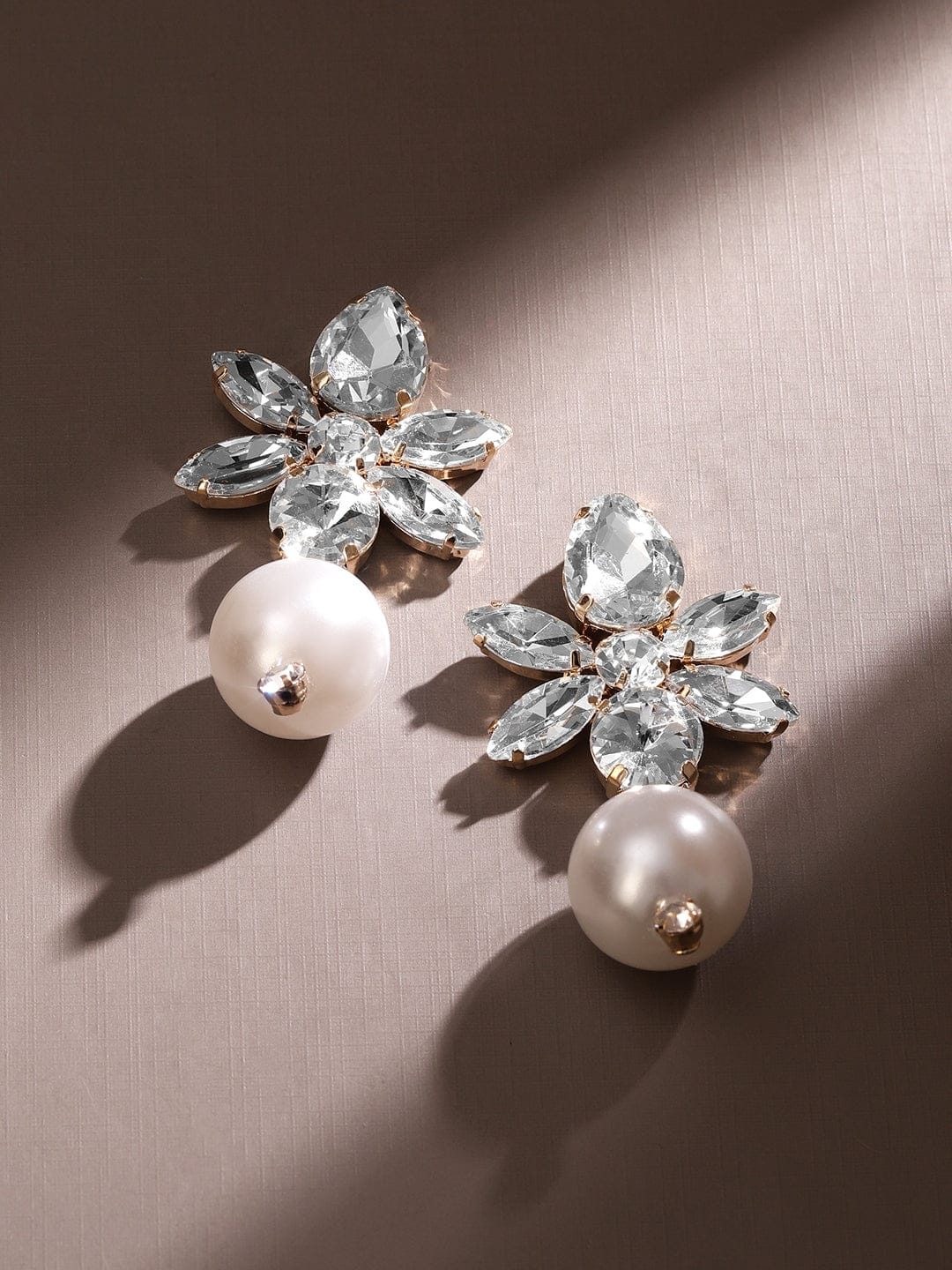 Flower Crystal Pearl Drop Earrings