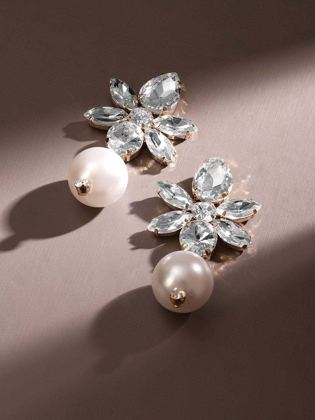 Flower Crystal Pearl Drop Earrings