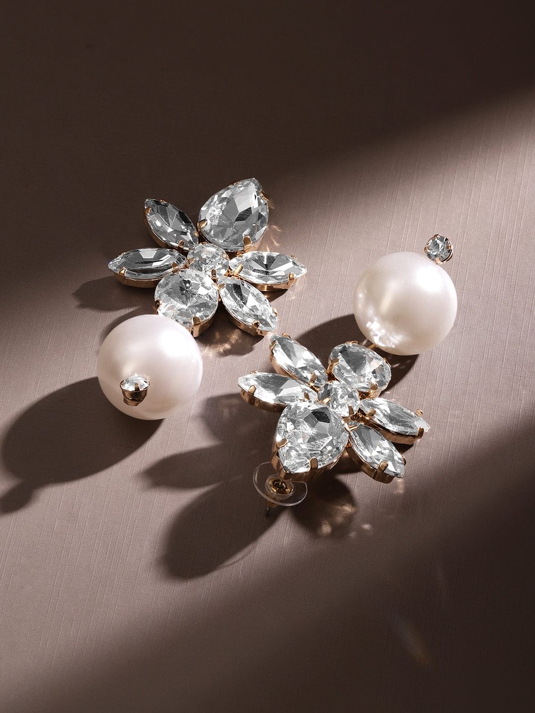 Flower Crystal Pearl Drop Earrings