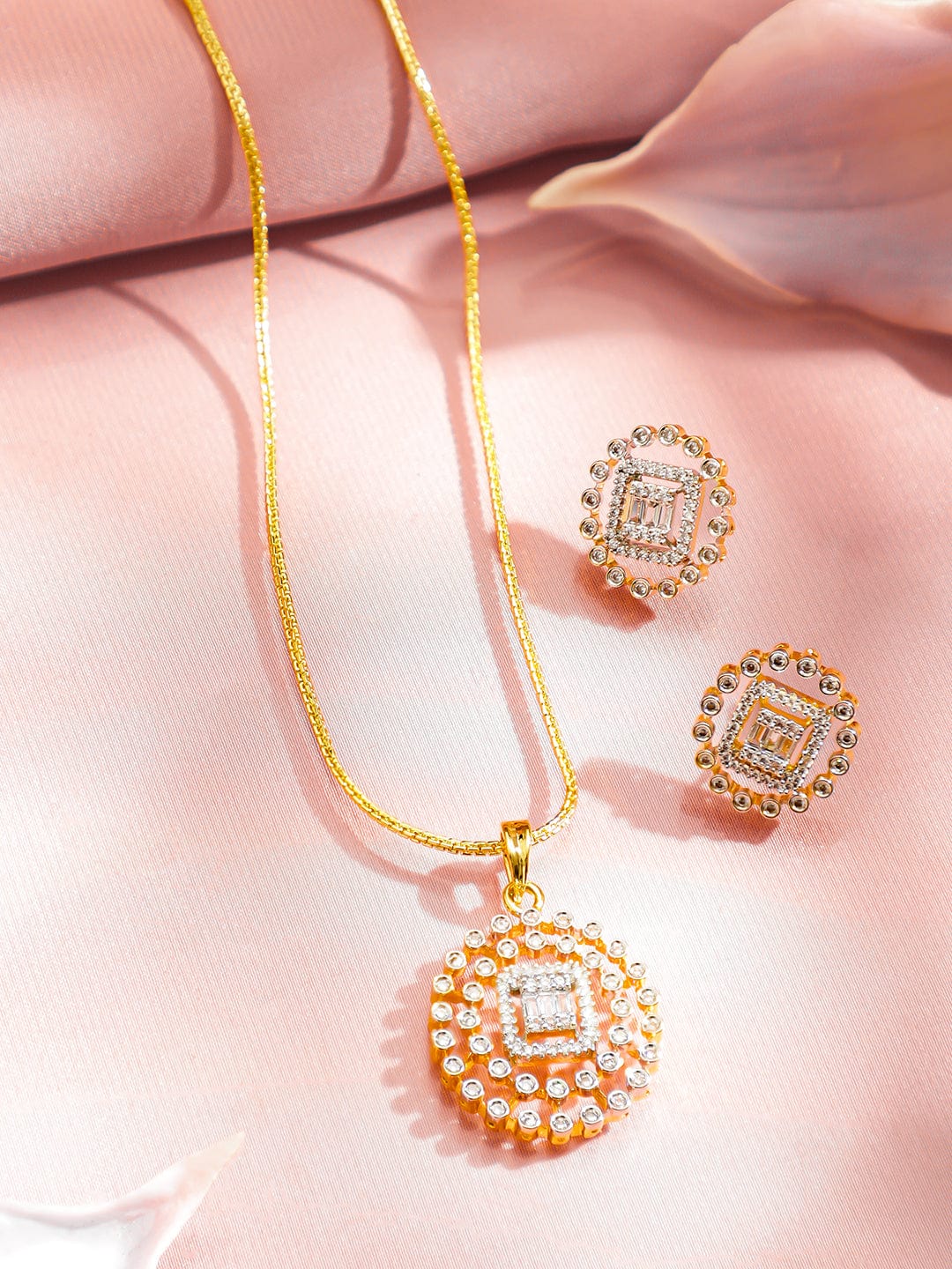 American Diamond Zirconia Studded Pendant Necklace Set