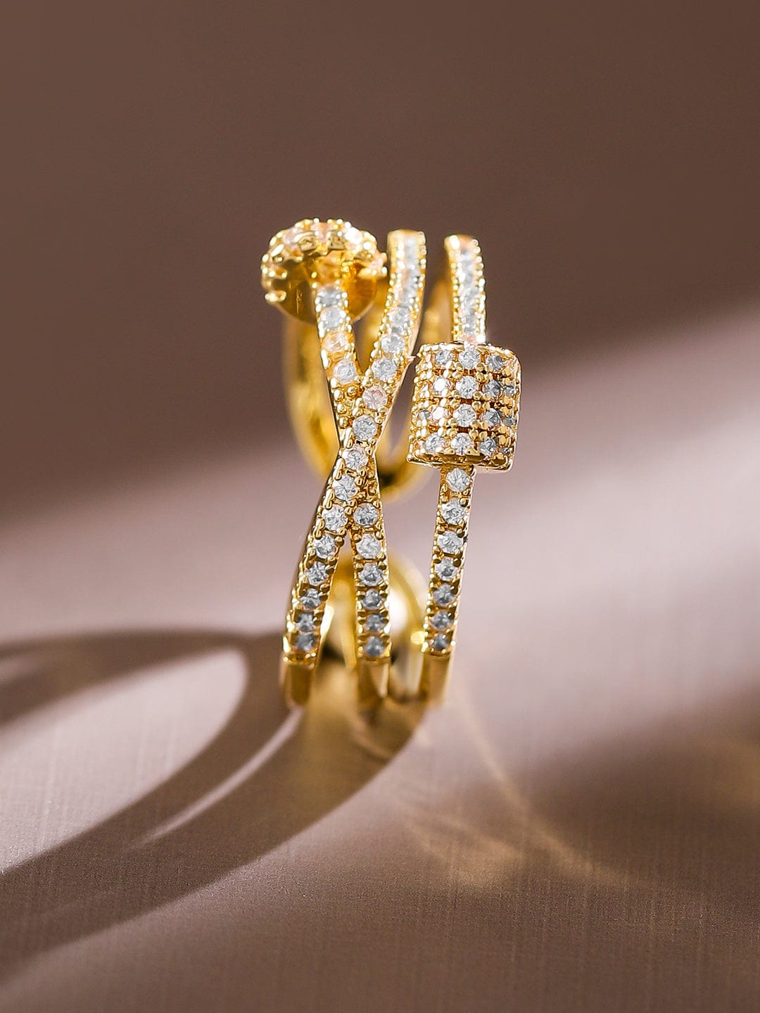 American Diamond Zirconia Gold Toned Ring
