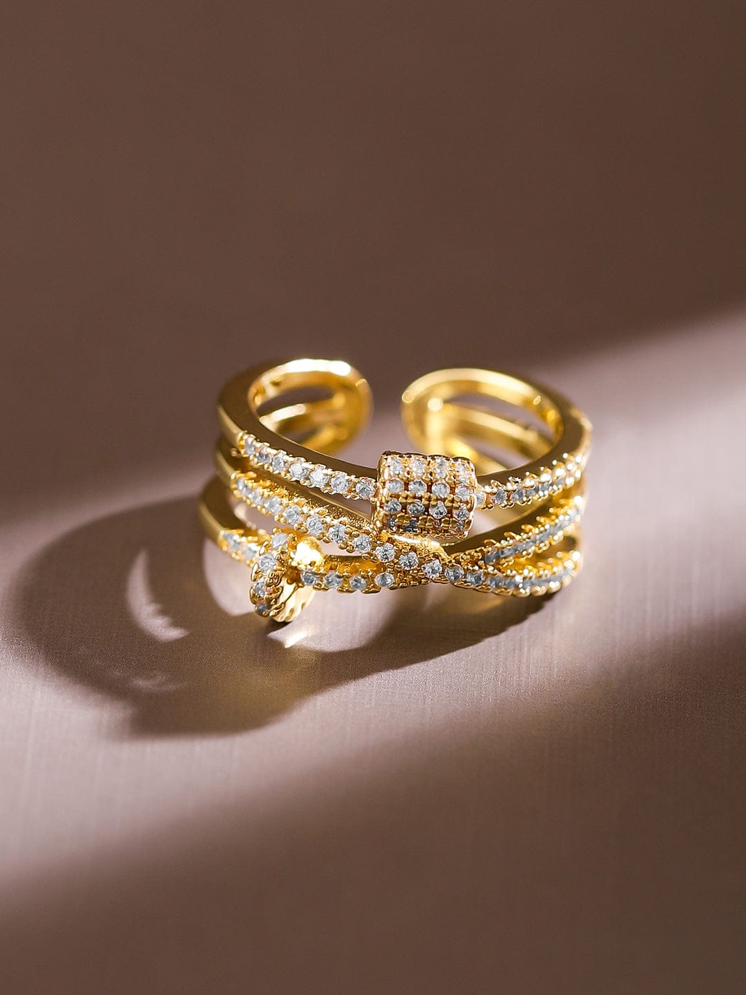 American Diamond Zirconia Gold Toned Ring
