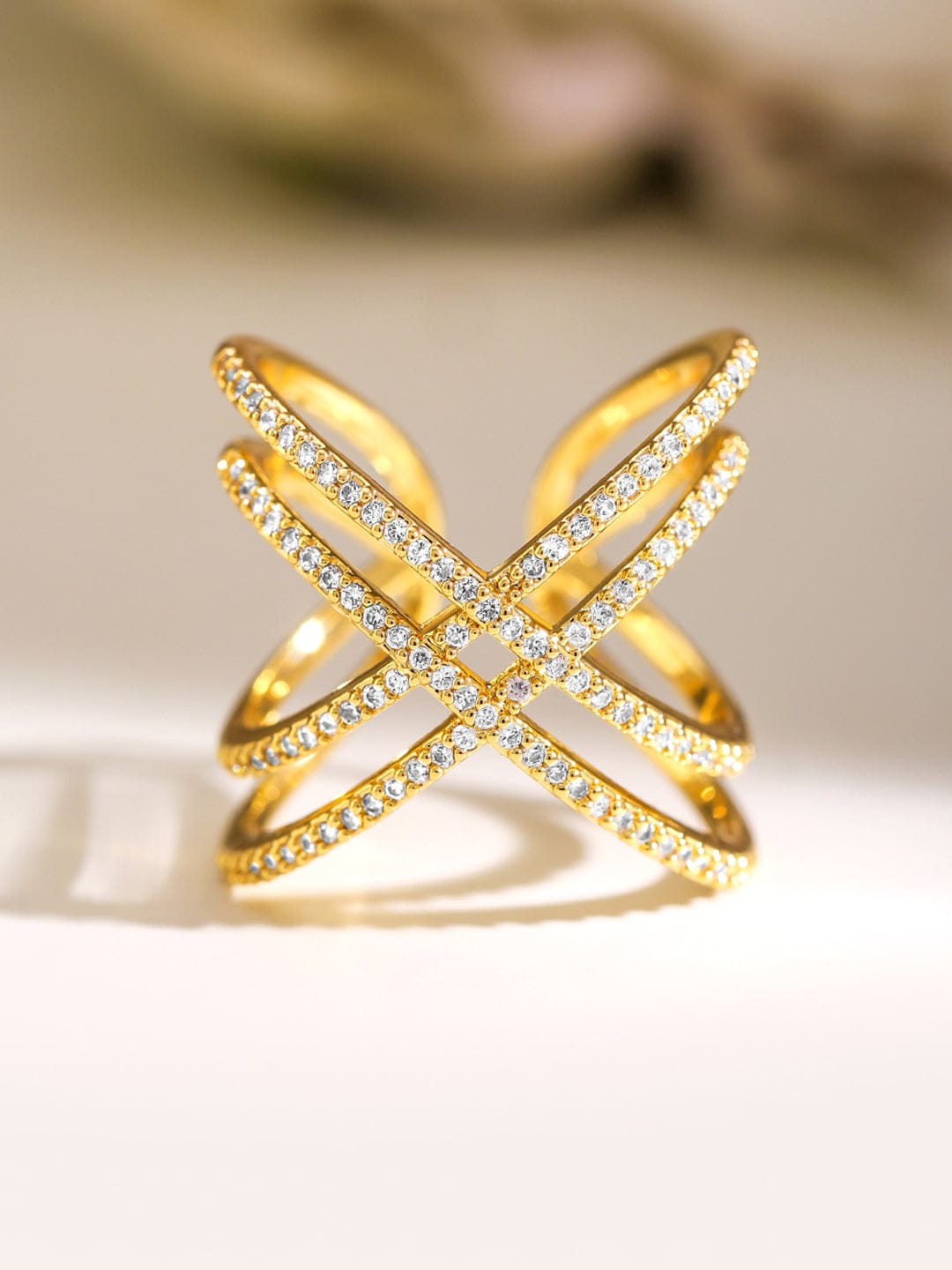 American Diamond Zirconia Multi-Band Gold Ring