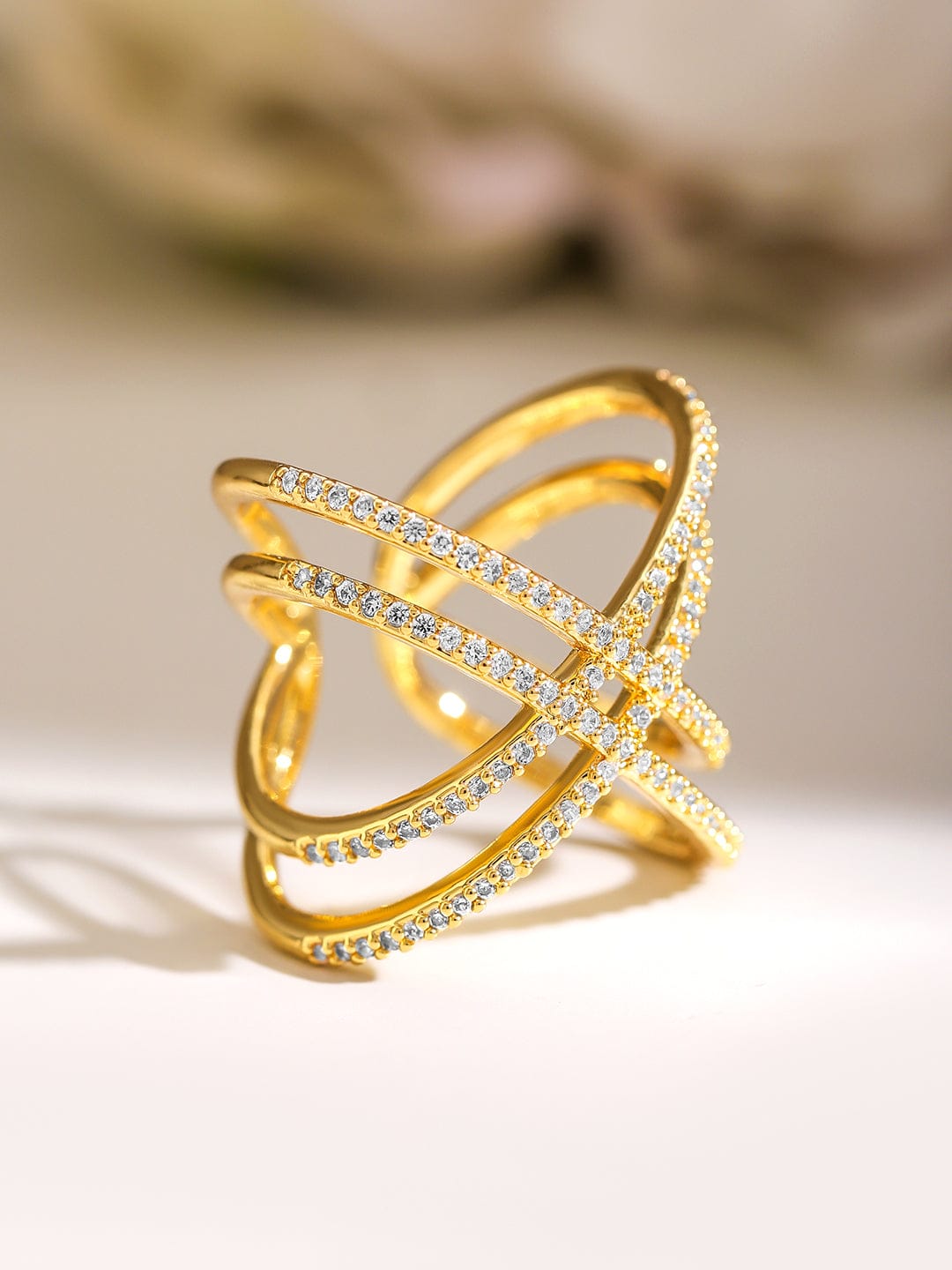 American Diamond Zirconia Multi-Band Gold Ring