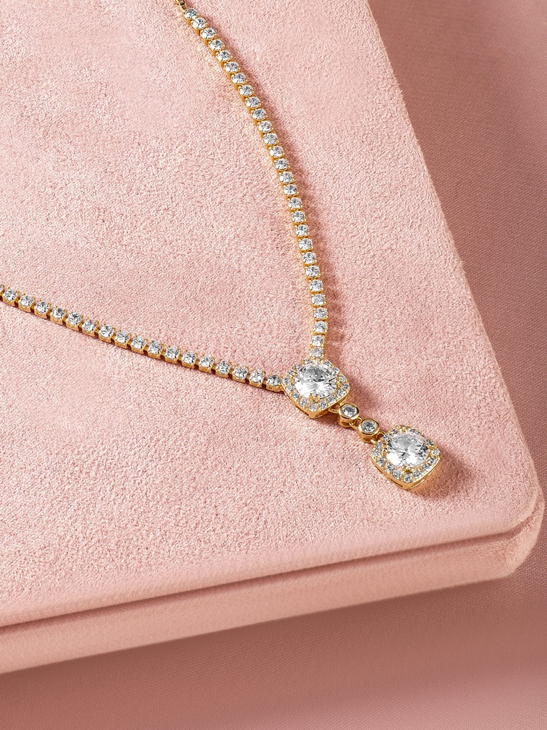 Elegant American Diamond Zirconia Studded Pendant Necklace