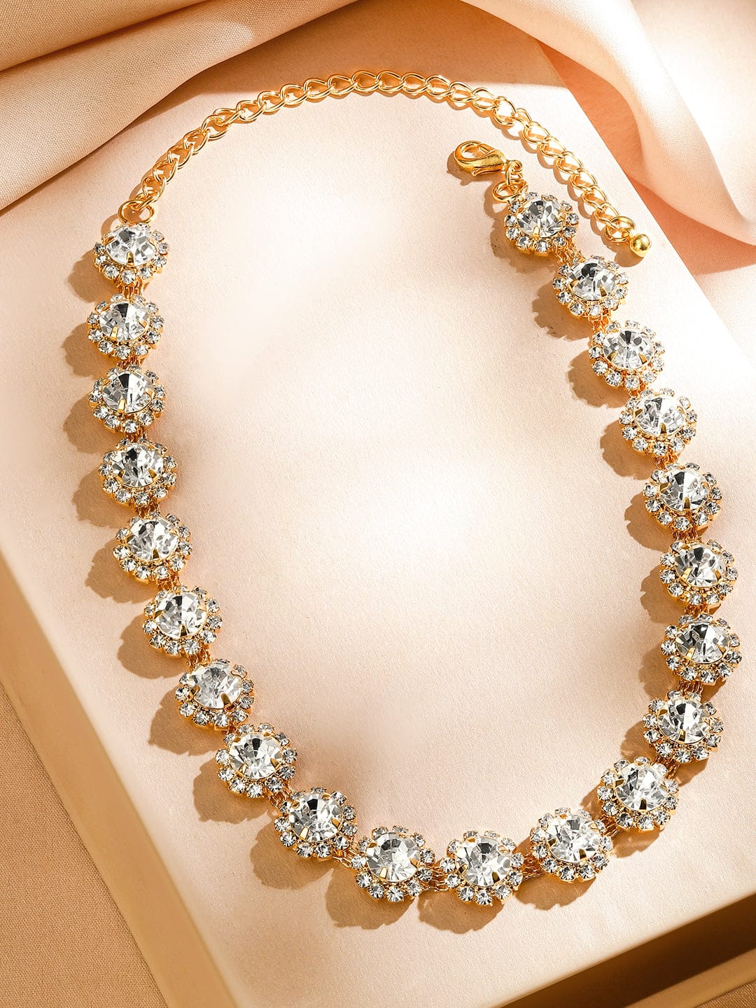Crystal Studded Floral Design Necklace