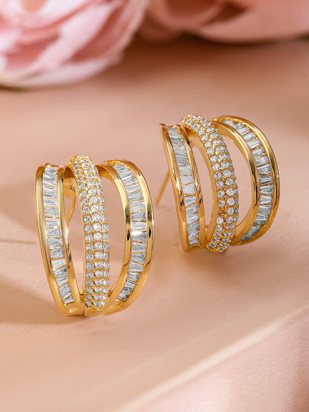 Minimalist Chic Triple-Band American Diamond Zirconia Studs