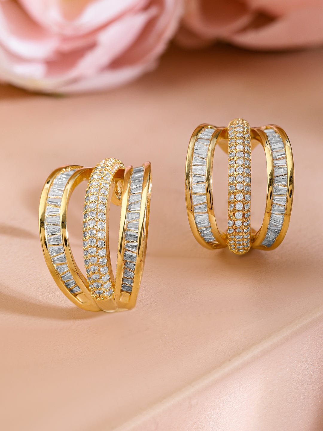 Minimalist Chic Triple-Band American Diamond Zirconia Studs