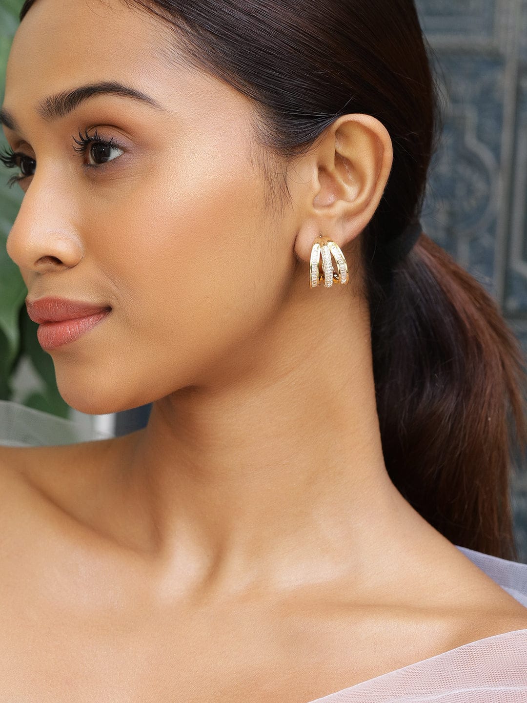 Minimalist Chic Triple-Band American Diamond Zirconia Studs