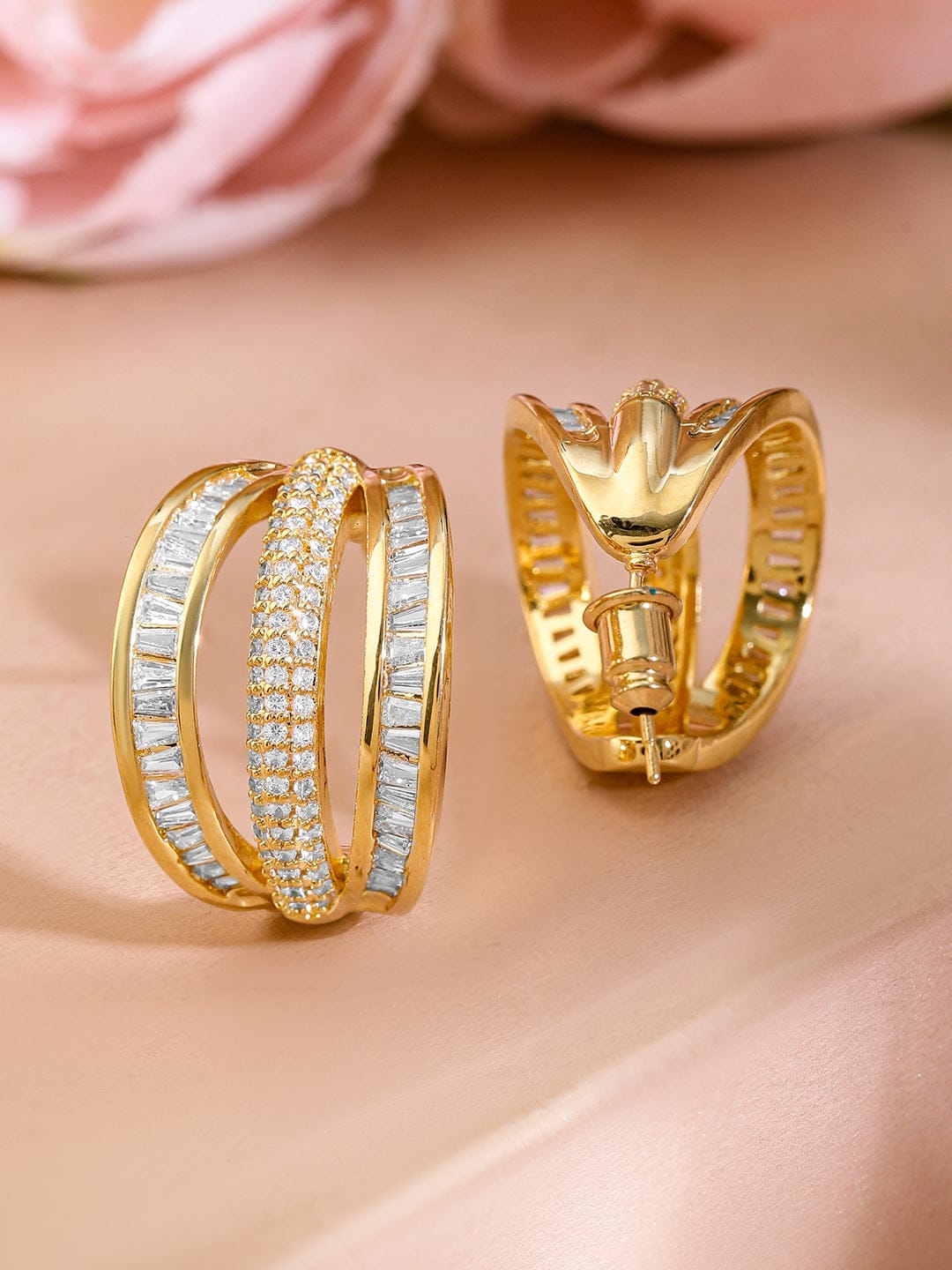Minimalist Chic Triple-Band American Diamond Zirconia Studs